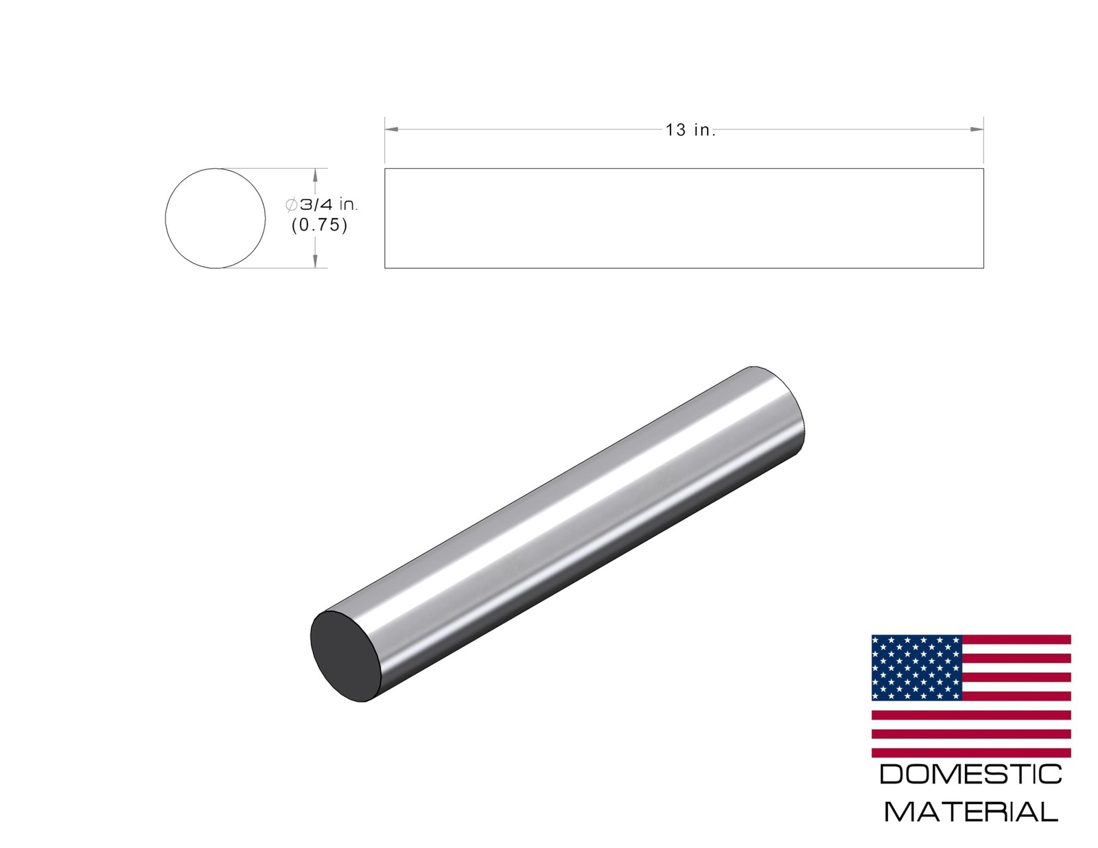6061 Round USA Aluminum Solid Bar Extruded Lathe Stock 3/4×13 Inch