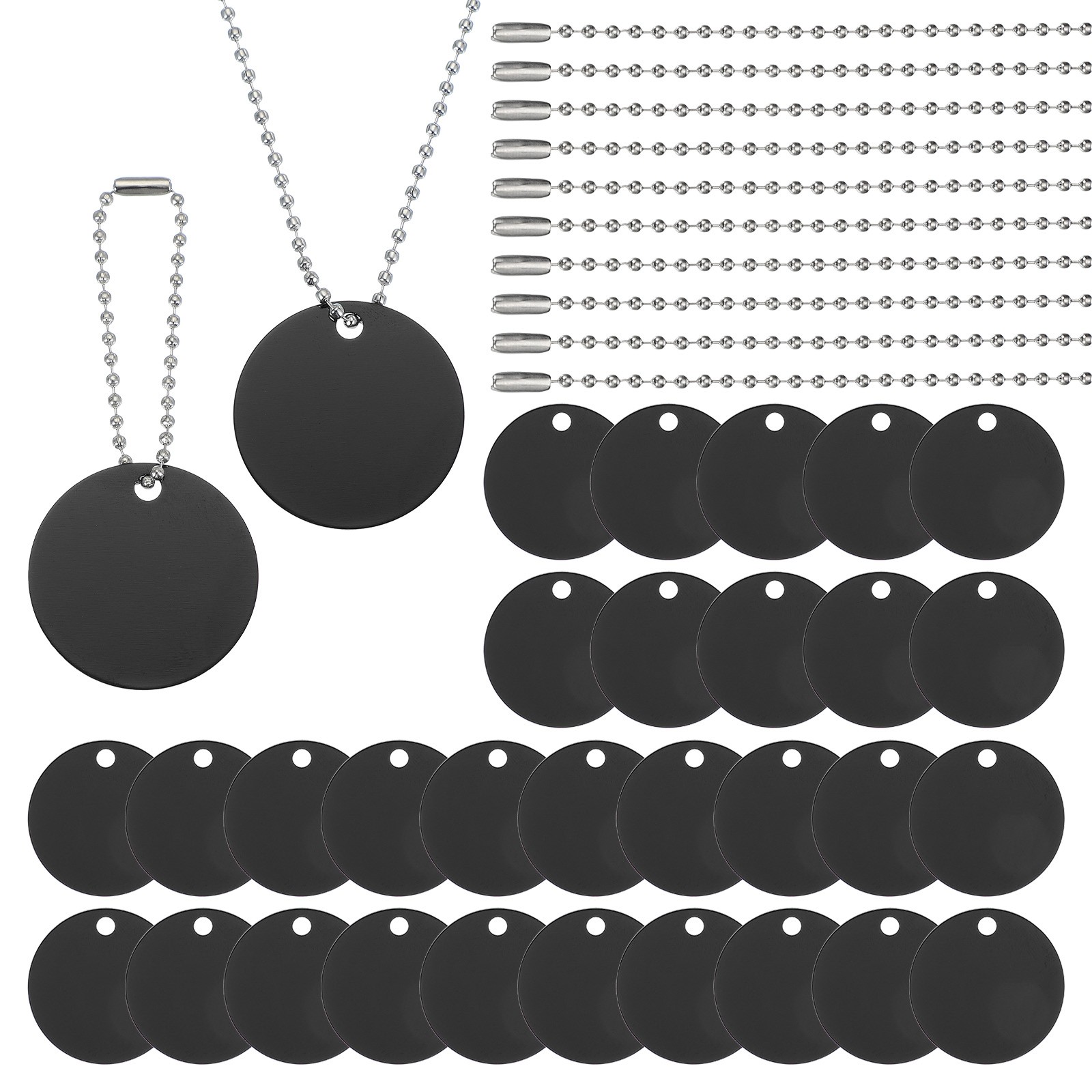 30Pcs Blank Tag Metal Stamping Tags, Round Shape Engraved Tag, Black