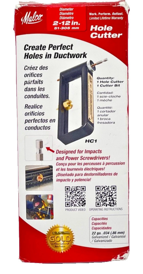 Malco, NEW 2″ to 12″ Diameter HC1 Gold Standard Create Perfect Holes in Ductwork