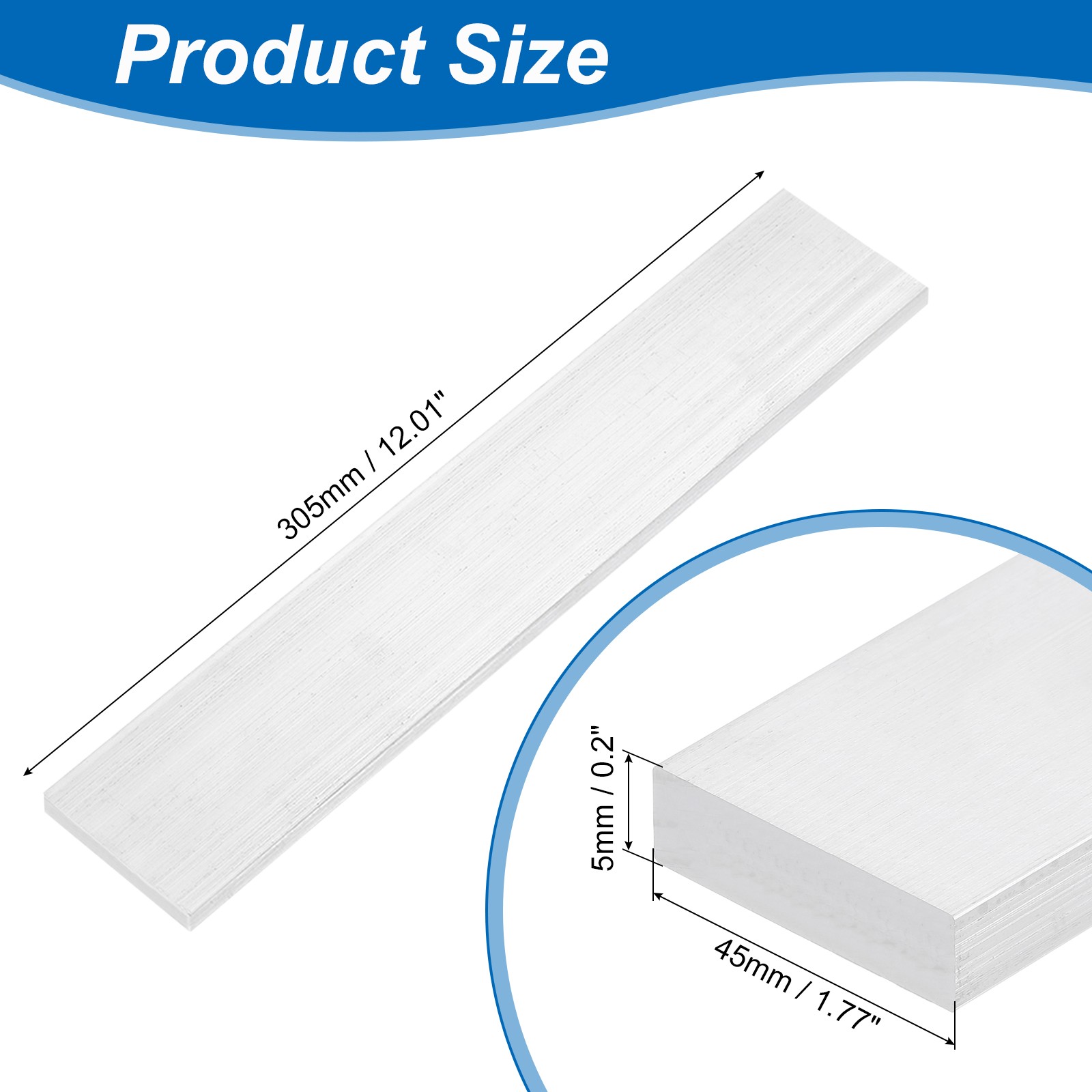 Square 6063 Aluminum Flat Bar, 3/16″ Thickness 1-3/4″ Width 12″ Length