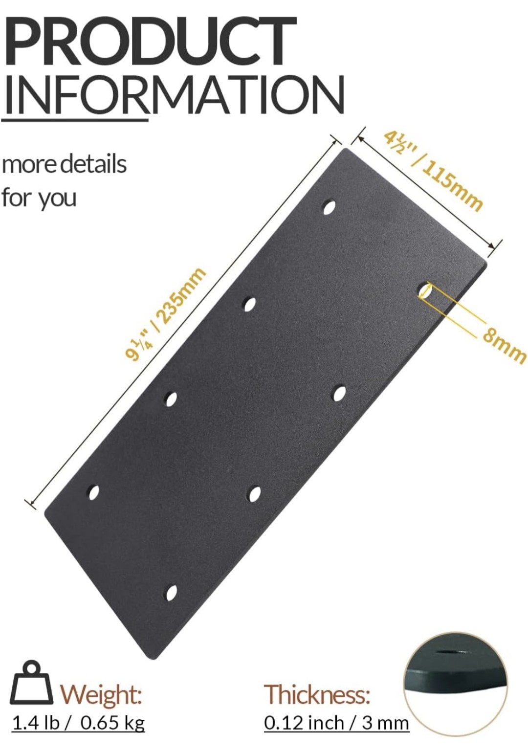 6 Pcs Heavy Duty Straight Mending Plate, 9.25″ x 4.5″ Flat Steel Bracket, 0.12″