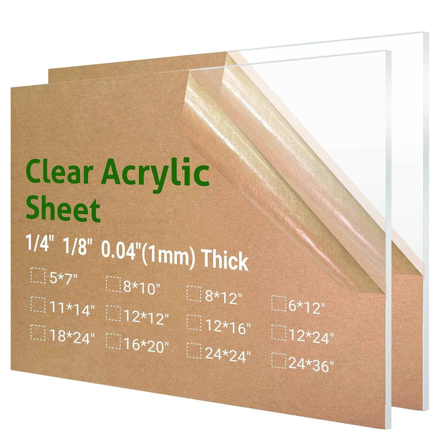 2 Pieces 16” x 20” Clear Acrylic Sheet Plexiglass – 1/8”(3mm)