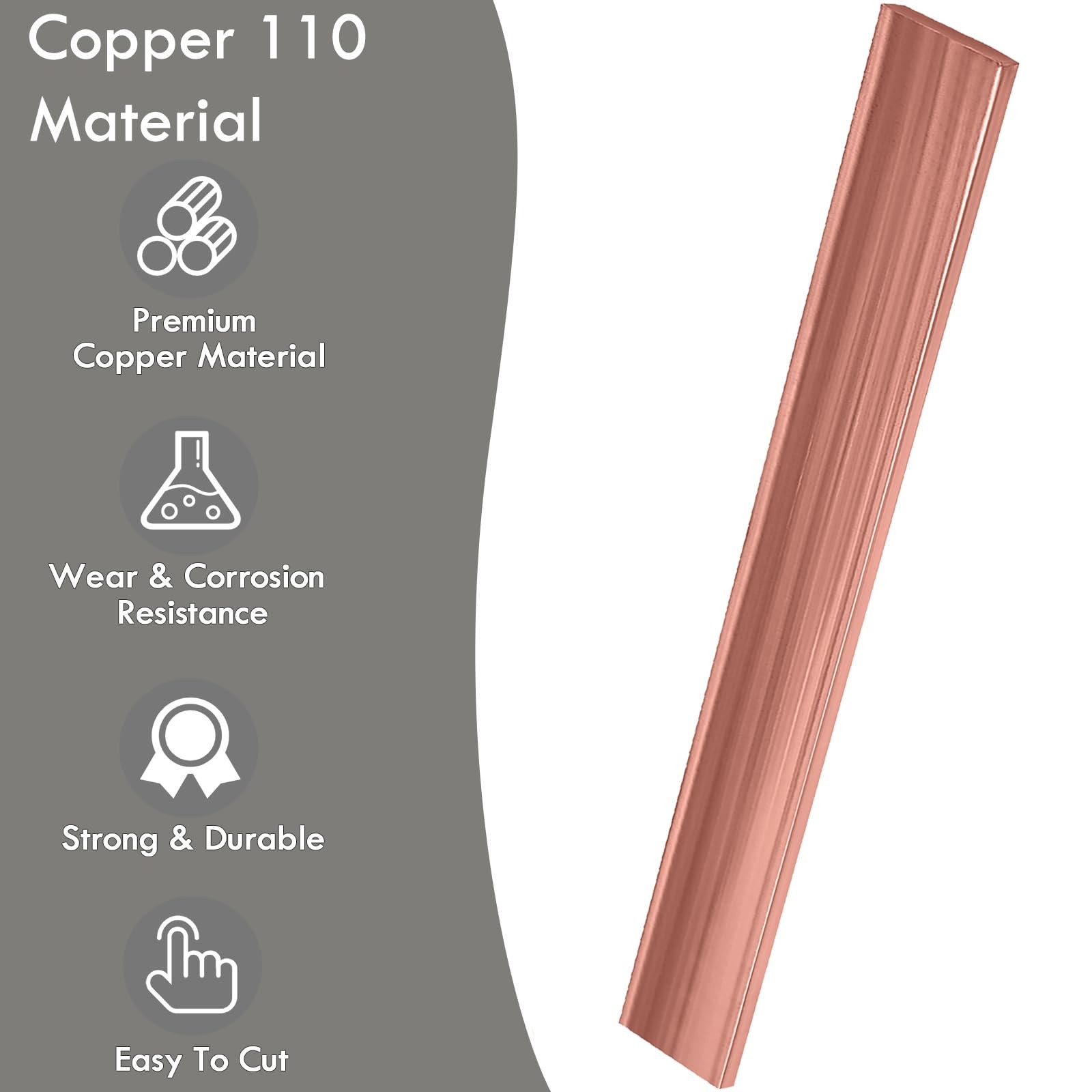 Copper 110 Flat Bar 1/8″ x 2″ x 12″ Long, 3mm x 50mm x 305mm Copper Bus Bar S…