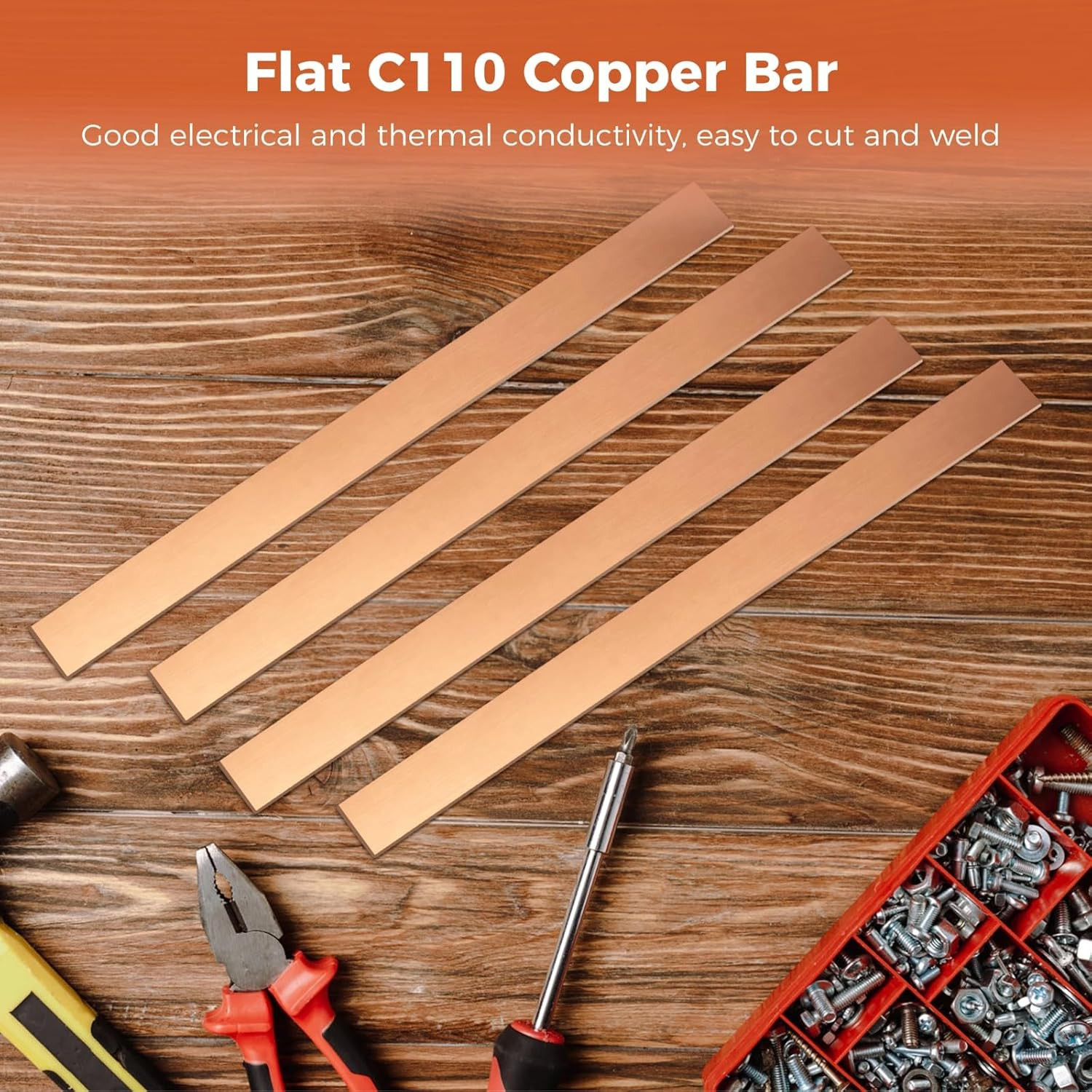 4 PCS Flat Copper Bars – C110 Copper Bus Bar, 1/8 X 1 X 6 Inches Long Solid C…