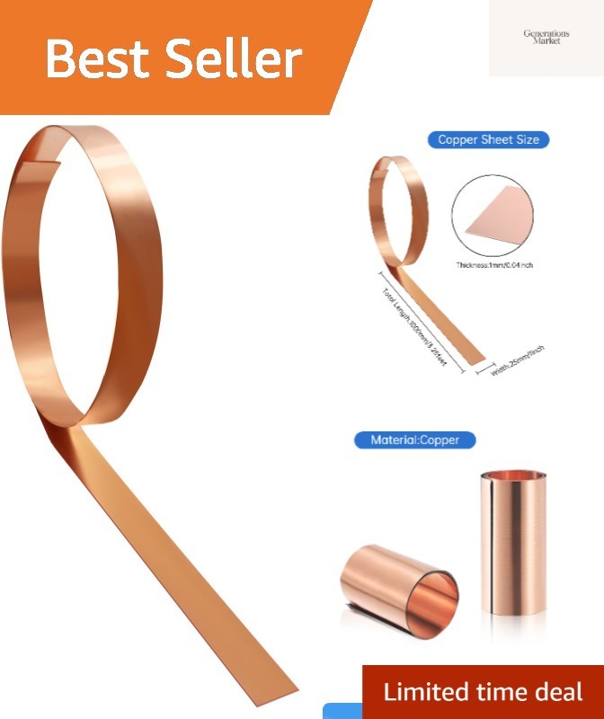 Copper Sheet Roll, 1000x25x1mm Copper Flashing Roll, 18 Gauge Thick Pure Copp…