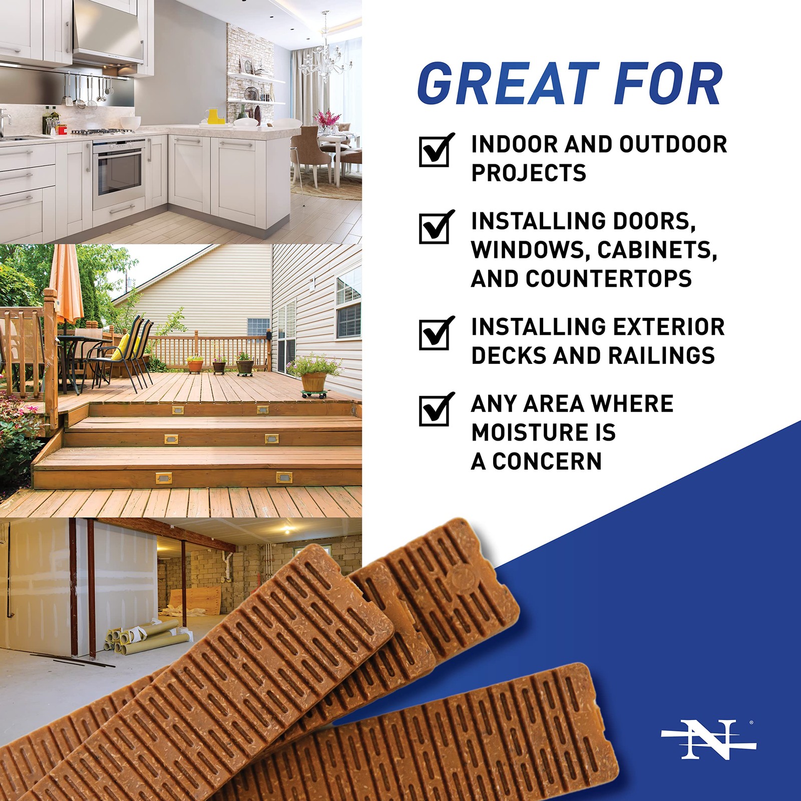 Nelson Wood Shims 8inch Composite Bundle 2 Pack total 24 Shims Durable And Wat