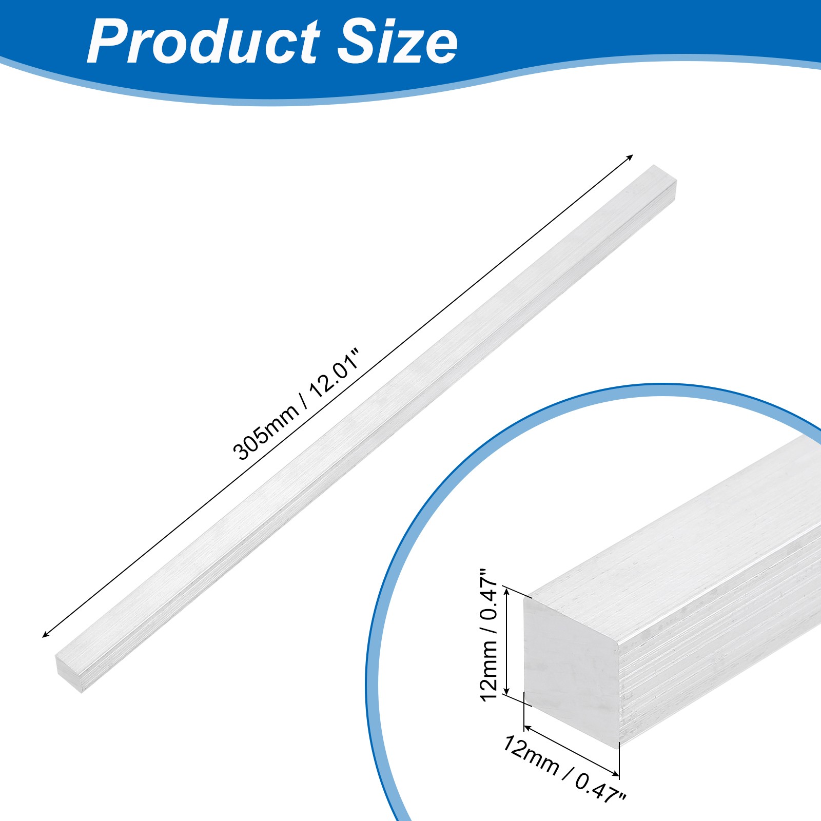 Square 6063 Aluminum Flat Bar 1/2″ Thickness 1/2″ Width 12″ Length