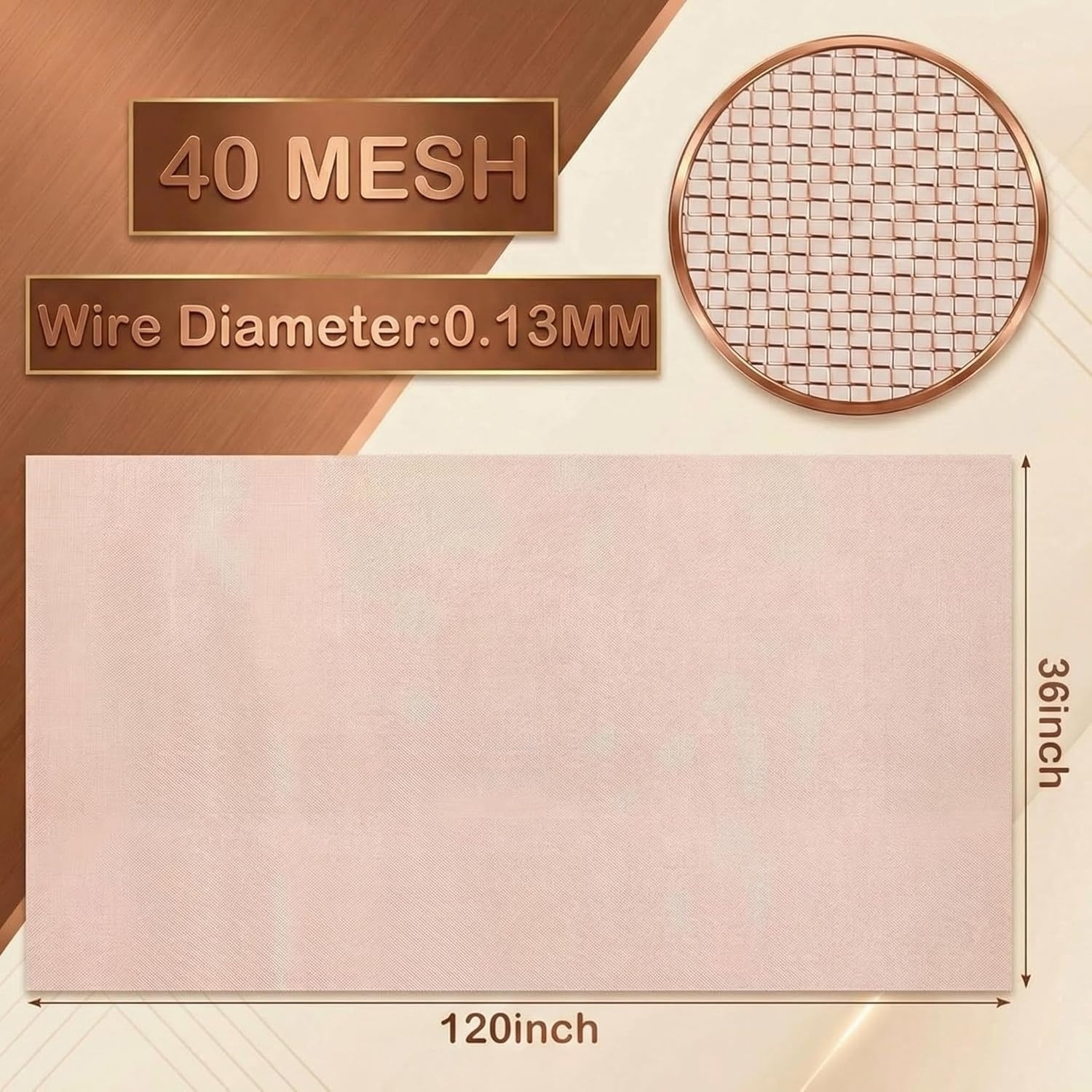 36″ x 10FT Copper Mesh Screen 99.9% Pure Copper 40 Mesh Roll for Crafts and DIY