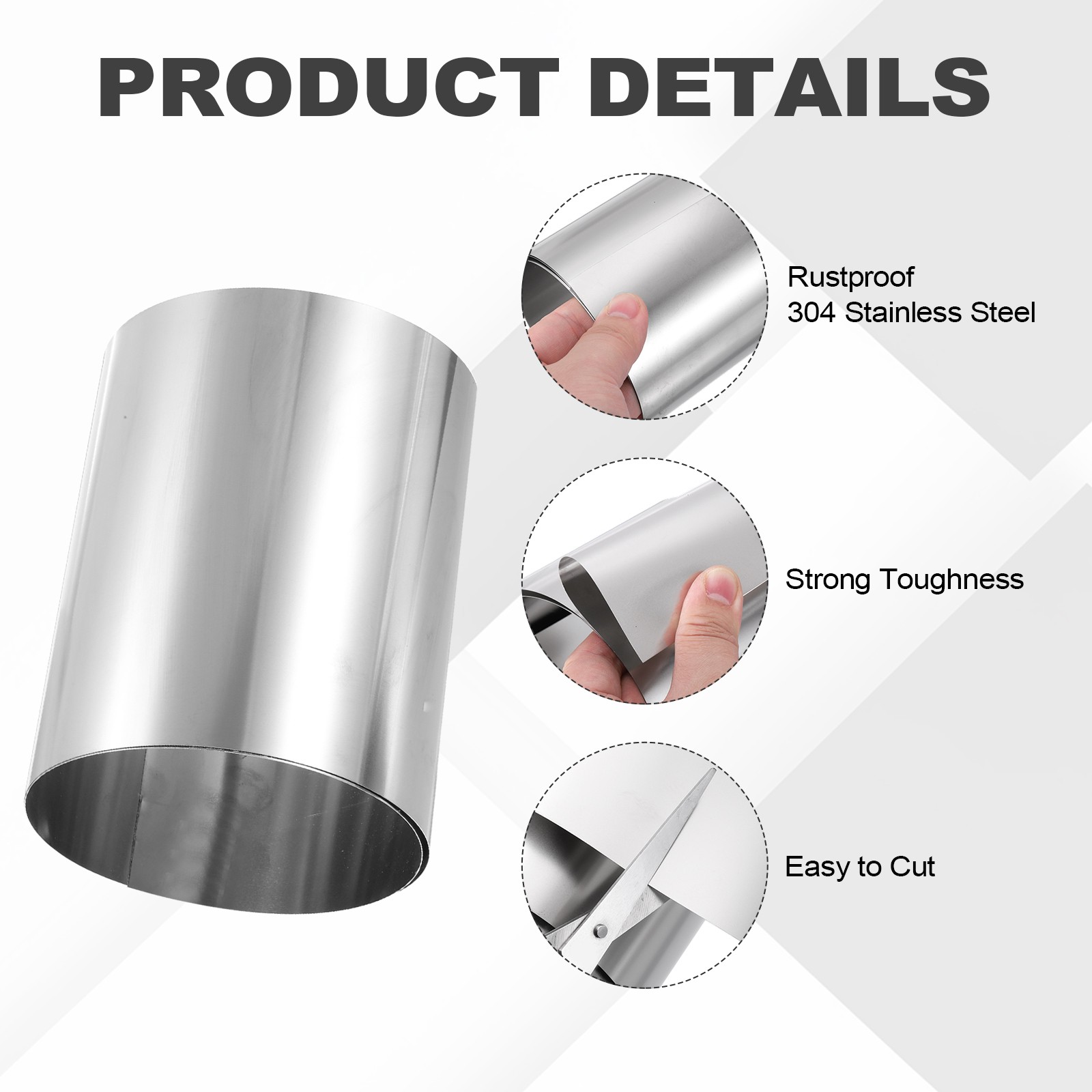 304 Stainless Steel Foil Roll 0.35mm x 200mm x 1m Metal Strip Sheet Silver Tone