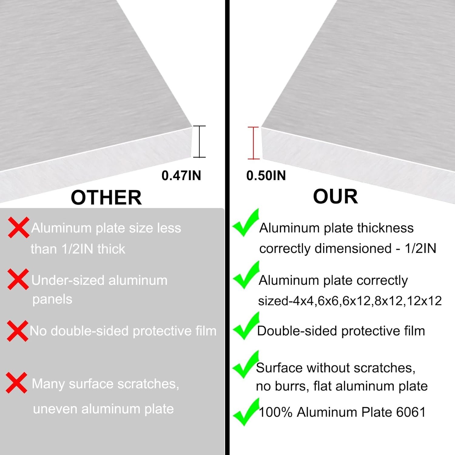 6061 T651 Aluminum Sheet Metal 12 x 12 x 1/2Inch (12.7MM) Flat Plain Thickene…