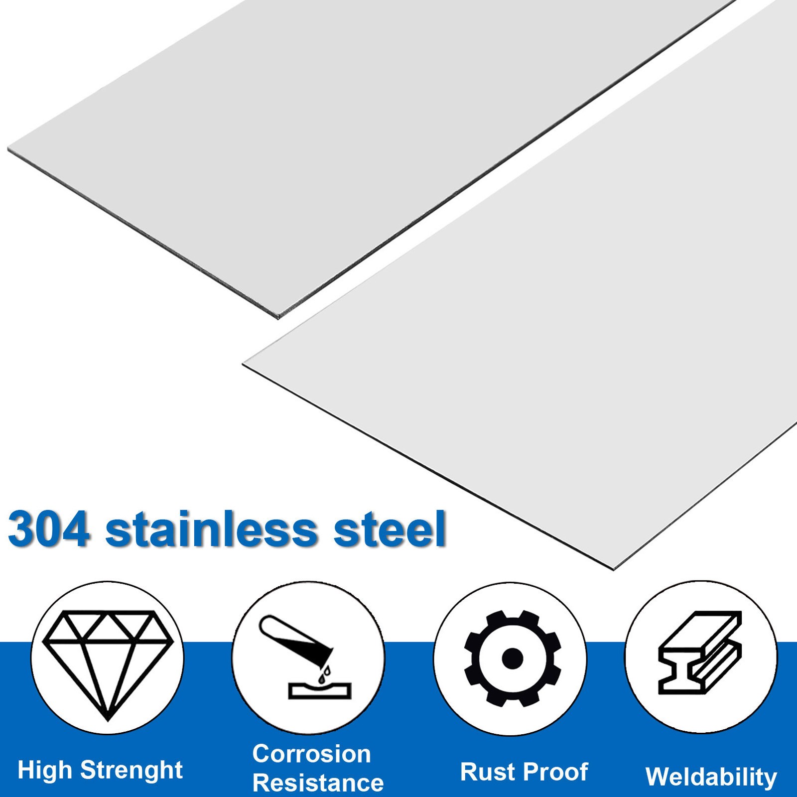 304 Stainless Steel Shims, 30 Inch x 2 Inch x 0.039 Inch Metal Strips Sheet
