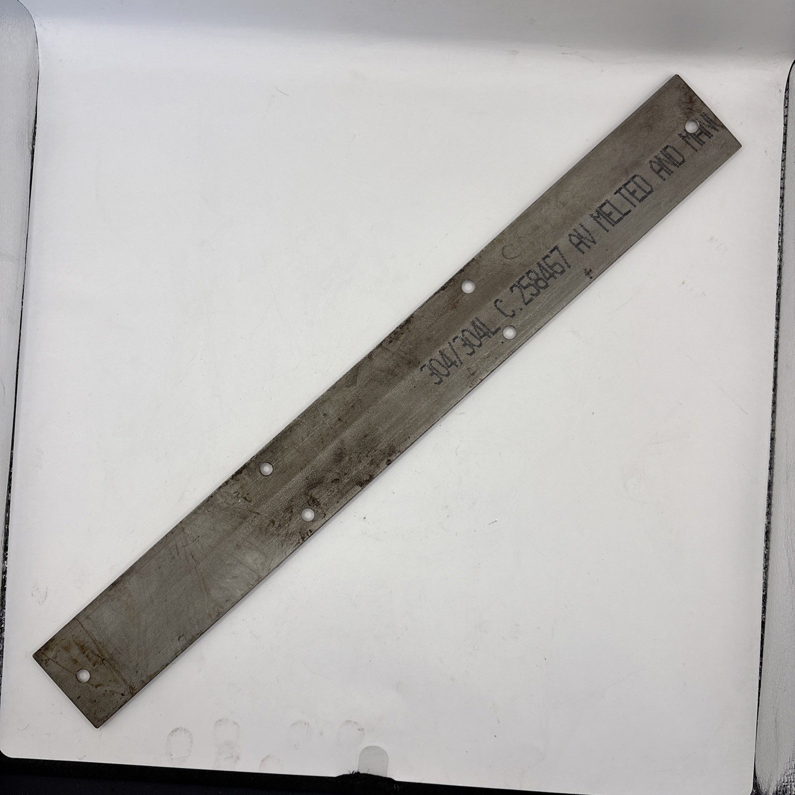 304/304L Stainless Steel 17.5 Inch x 2 Inch x 1/4 Inch Bars With Holes Lot Of 4