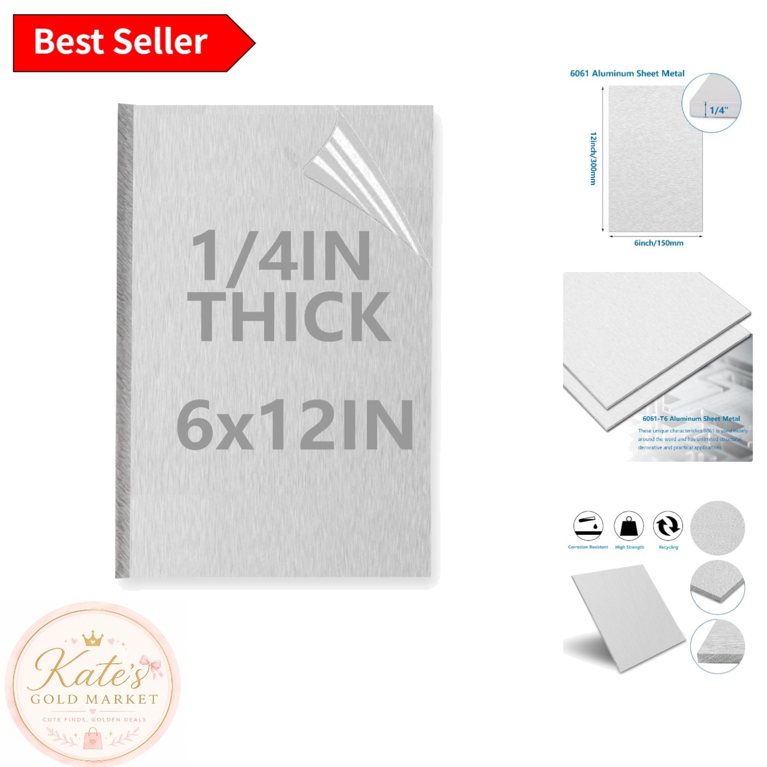Precision Cut 1/4 Inch Aluminum Sheet Plate 6” x 12” for Industrial Applications