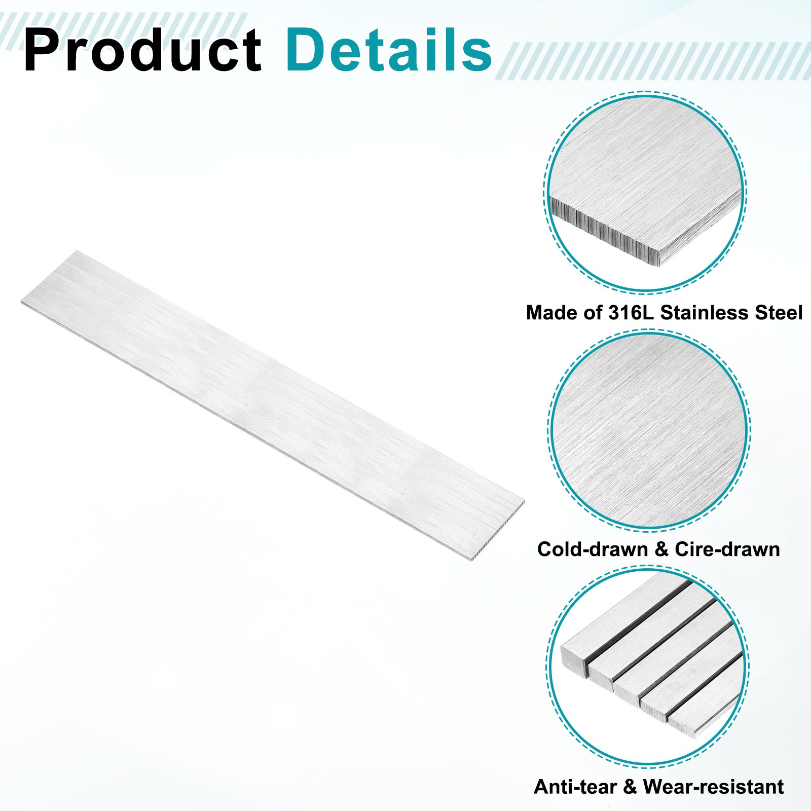 316L Stainless Steel Flat Bar 1/8″ x 2″ x 12″ Trim Strips Sheet