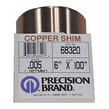 Precision Brand 68450 Shim Stock, Roll, Copper, 0.0100 In, 6 In