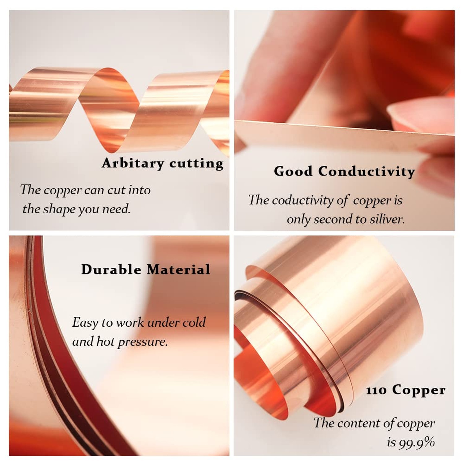 Pure Copper Metal Foil Roll, 0.5mm Thickness x 200mm Width x 1M Length, 99.9%…