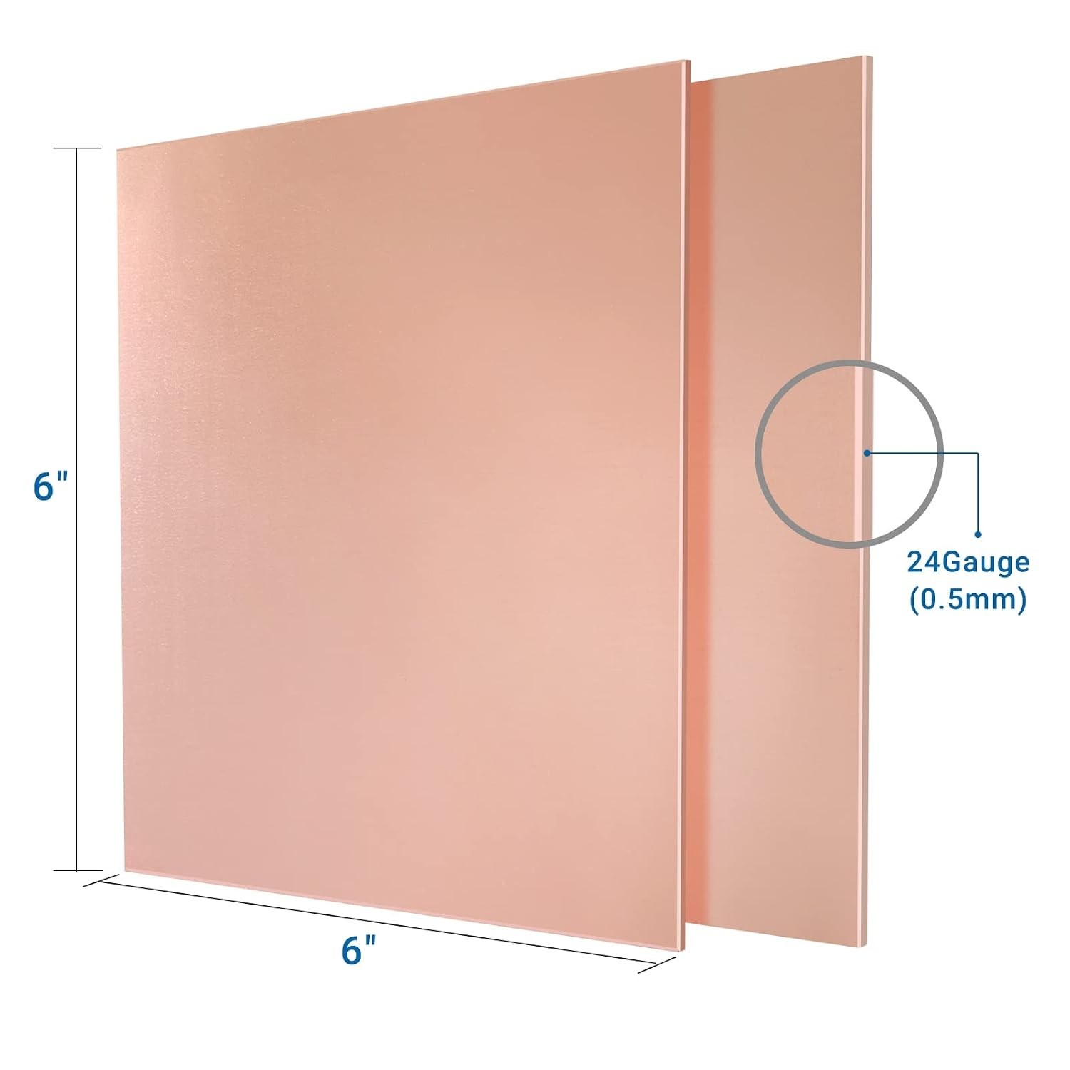 2 Pieces 99.9% Pure Copper Sheet, 6″ x 6″, 24 Gauge0.5mm Thickness, Film Atta…