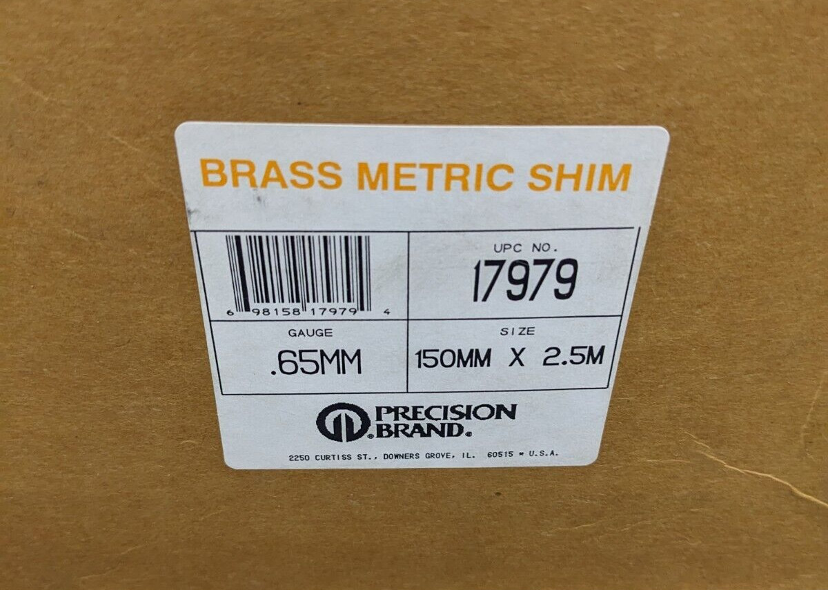 Precision Brand Brass Metric Shim Rolls 150mm x 2.5m .65mm Gauge 17979 NEW USA