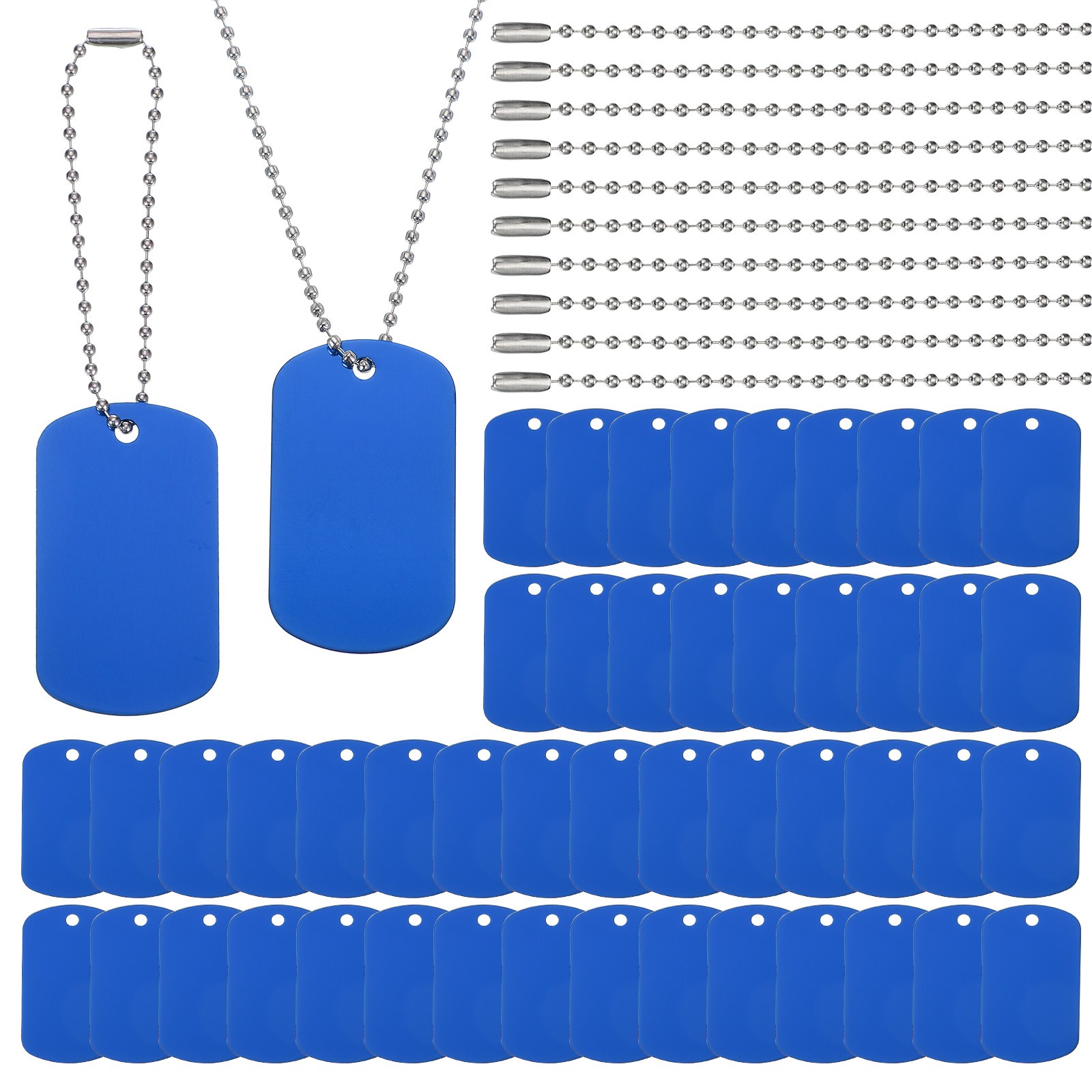 100Pcs Blank Tag Metal Stamping Tags, Rectangle Shape Engraved Tag, Blue