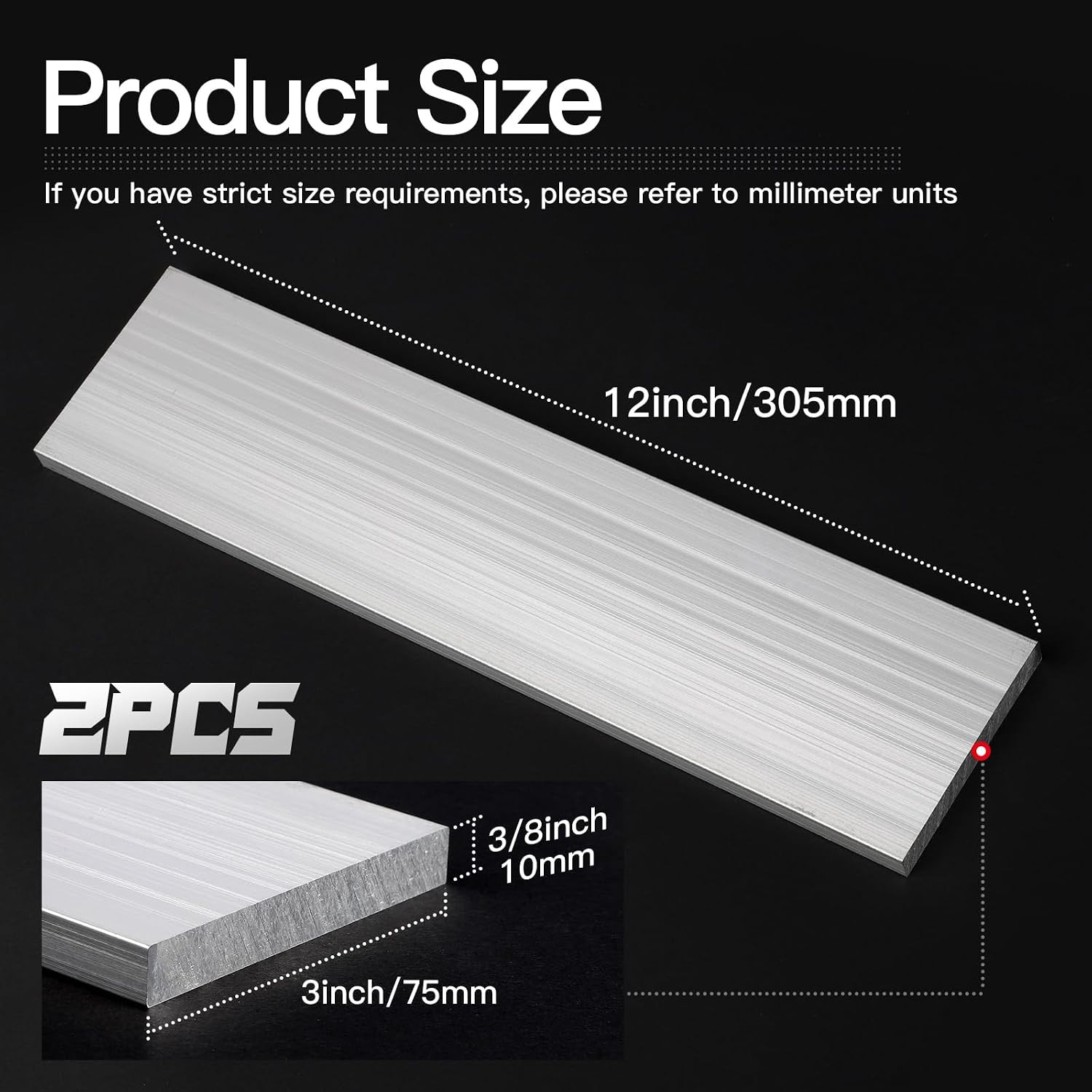 Aluminum Flat Bar 6061 T6511 3/8 x 3 x 12 Inch 2 Pieces Solid Mill Stock Plate