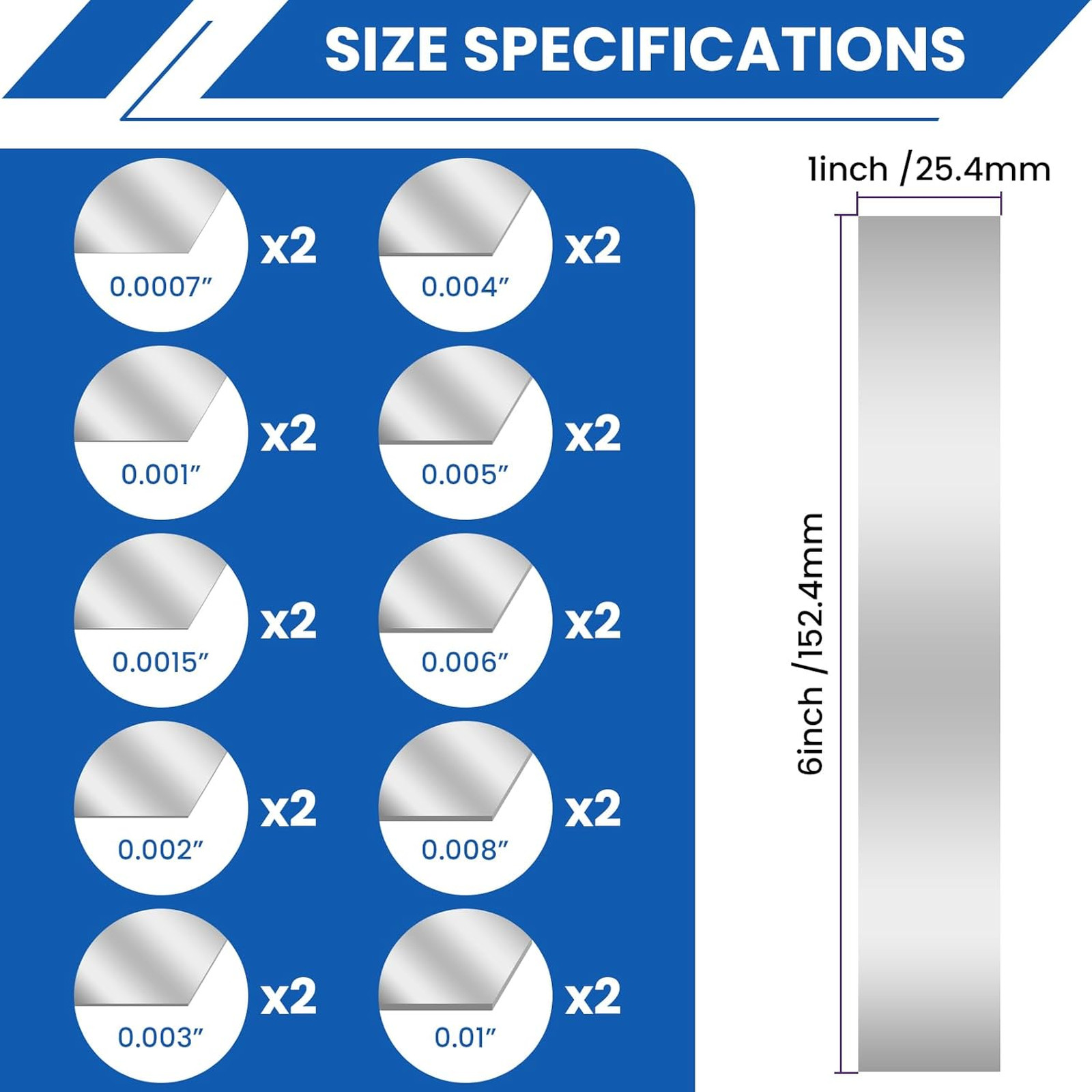 20 Pcs Stainless Steel Shim Stock Assortment 1 Inch Wide 6 Inch Long 10 Sizes