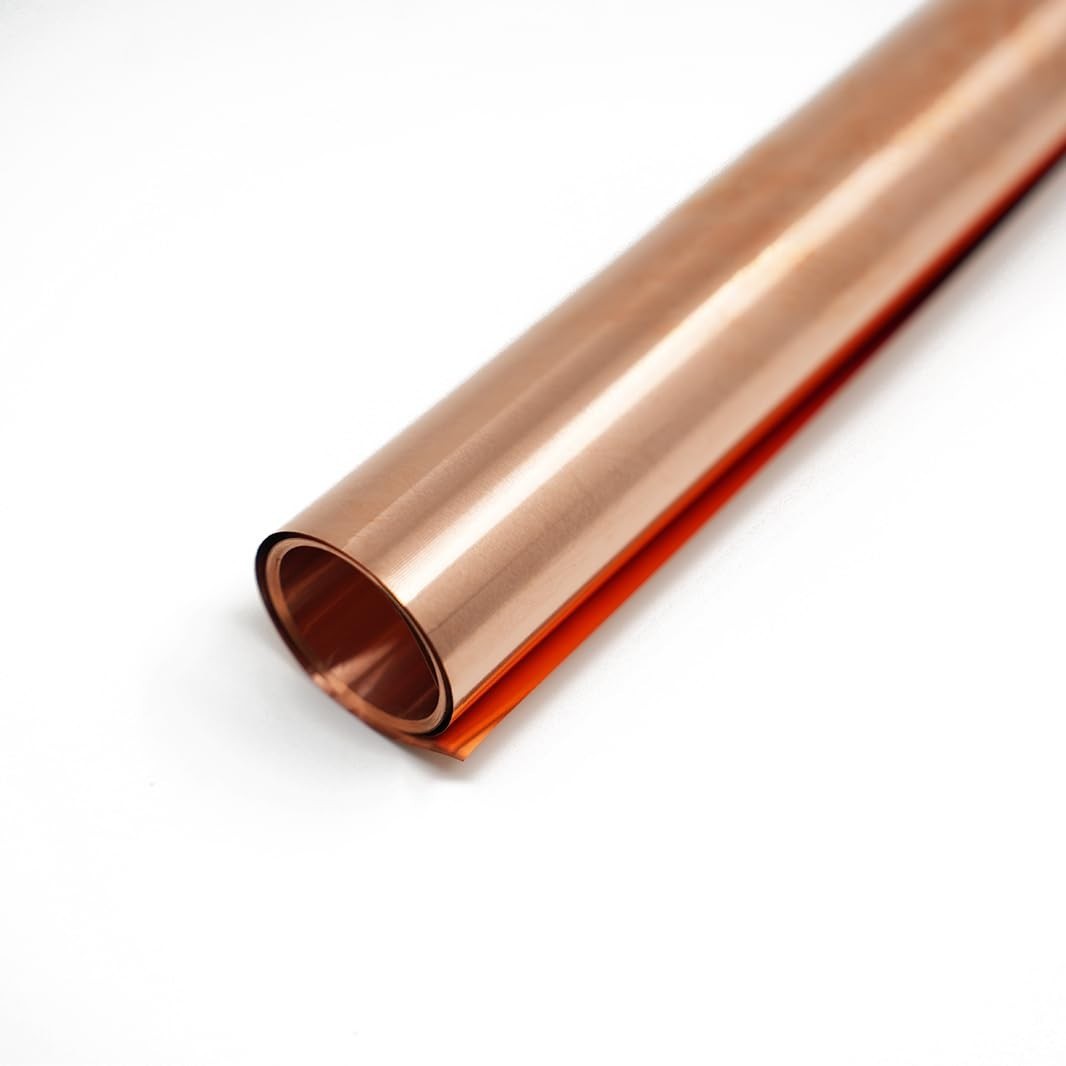 Copper Sheet Foil Roll 3000MM x 150MM x 0.08MMLxWxT，99.9% Pure Copper Flashin…
