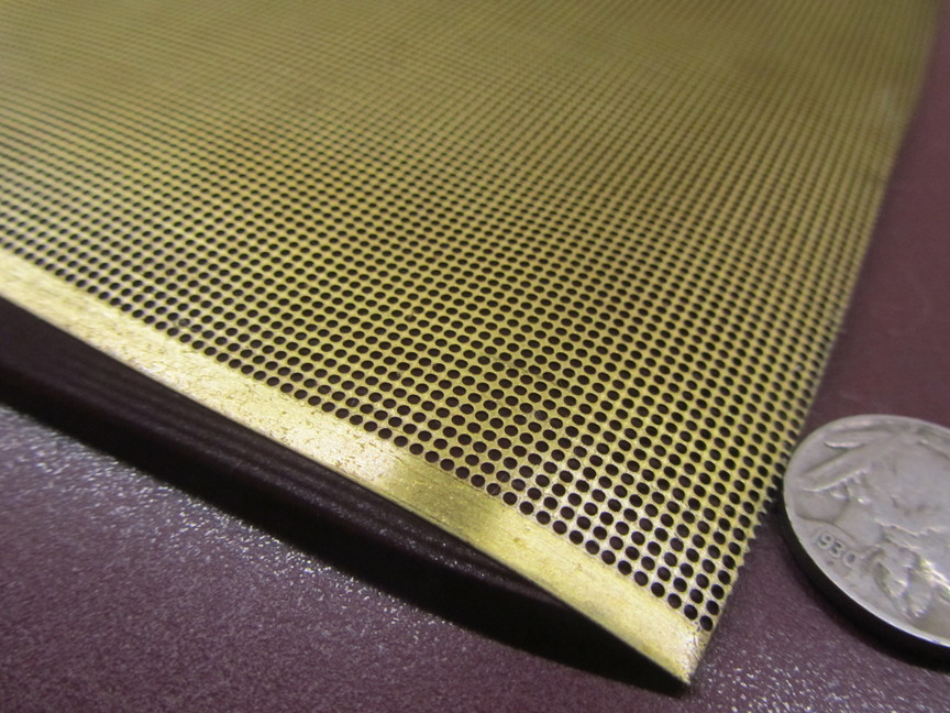Brass Perforated Extra Thin Sheet, .016″ Thick x 24″ x Per Ft”, .038″ Hole Dia.