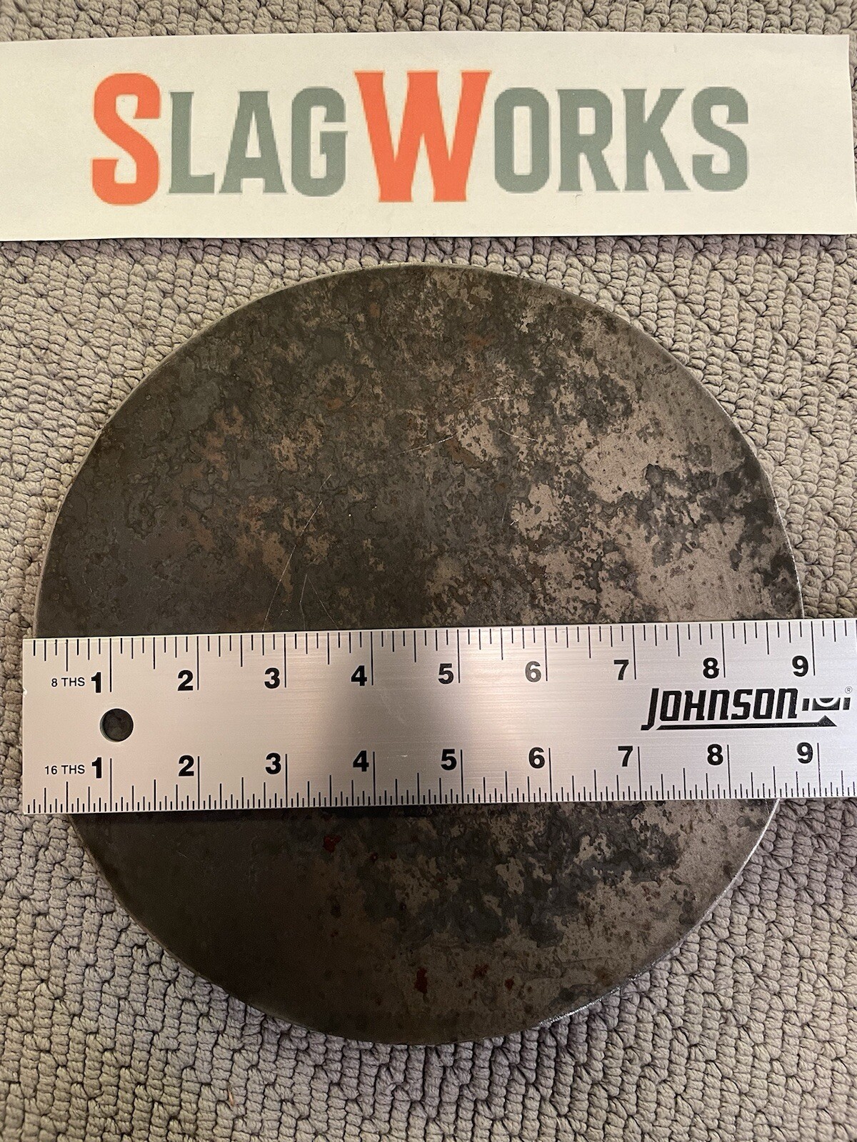 9 inch disc 1/4 inch thick 2.56″ center hole 8 – 1/2″ holes 1.5″ center to edge