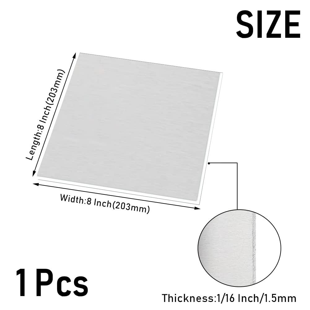 6061 Aluminum Plate 1/16″ Thick 8″ x 8″ Flat Sheet – Protective Film for DIY