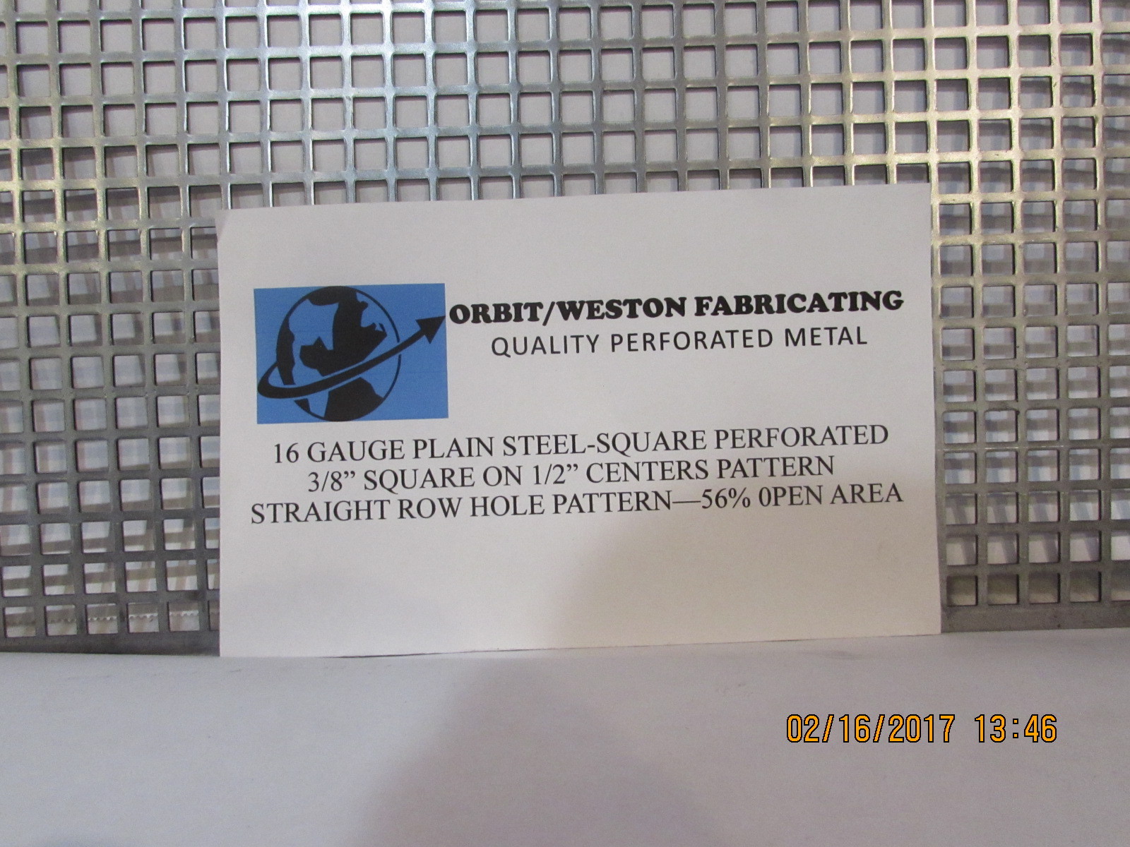 ==3/8 SQUARE PERFORATED METAL 16 GAUGE–PLAIN STEEL– 10-5/8″ X 14-1/2″==