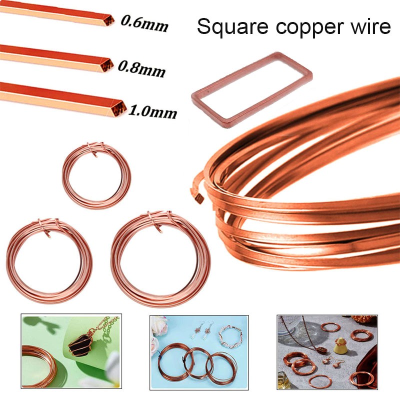 0.6/0.8/1mm Copper Flat Wire Square, Eco Friendly, for Jewelry
