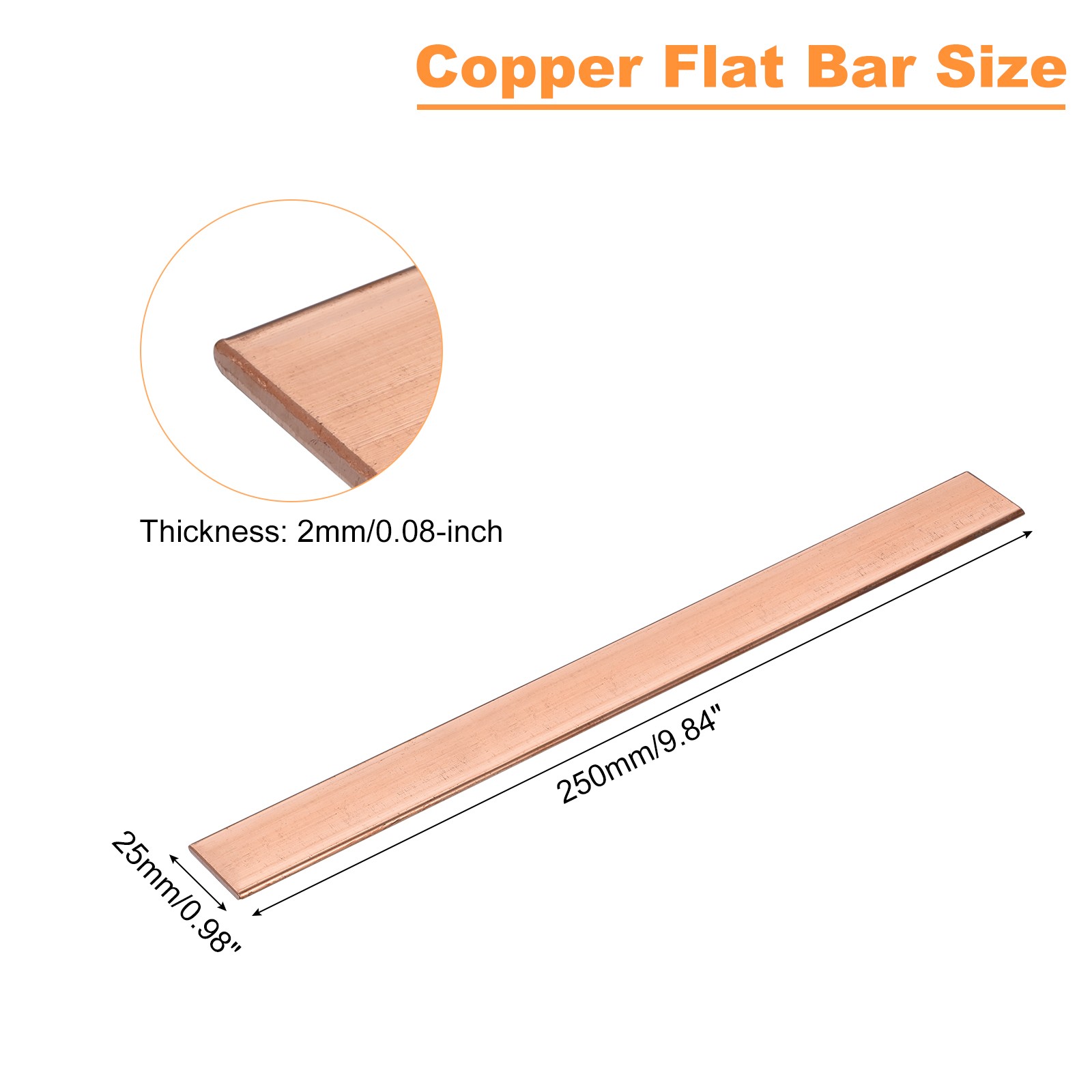 Copper Flat Bar, 5/64″ Thickness x 1″ Width x 10″ Length Copper Bar Stock