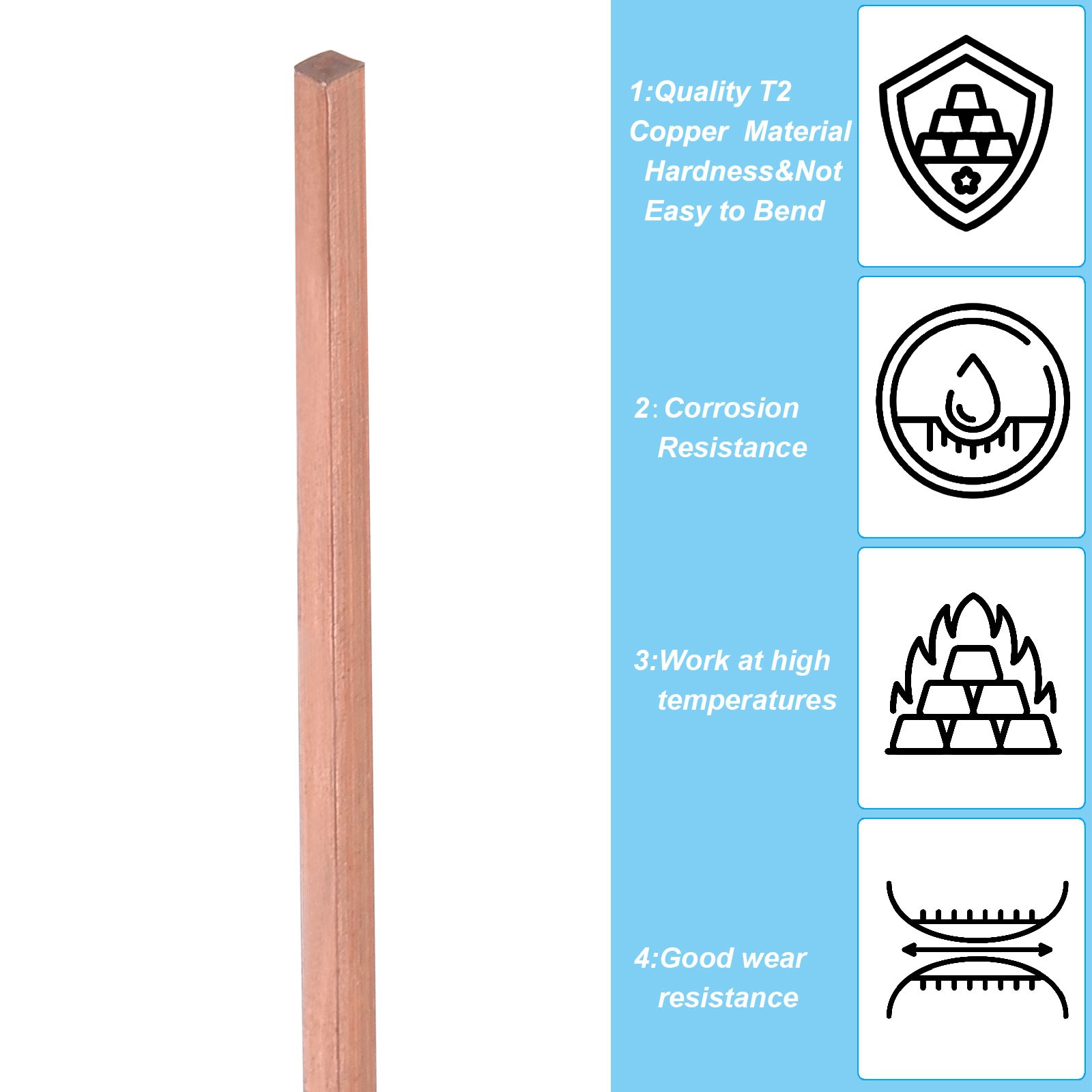 1/16 x 1/16 x 20″ T2 Copper Square Bar, 2pcs Solid Flat Mill Stock