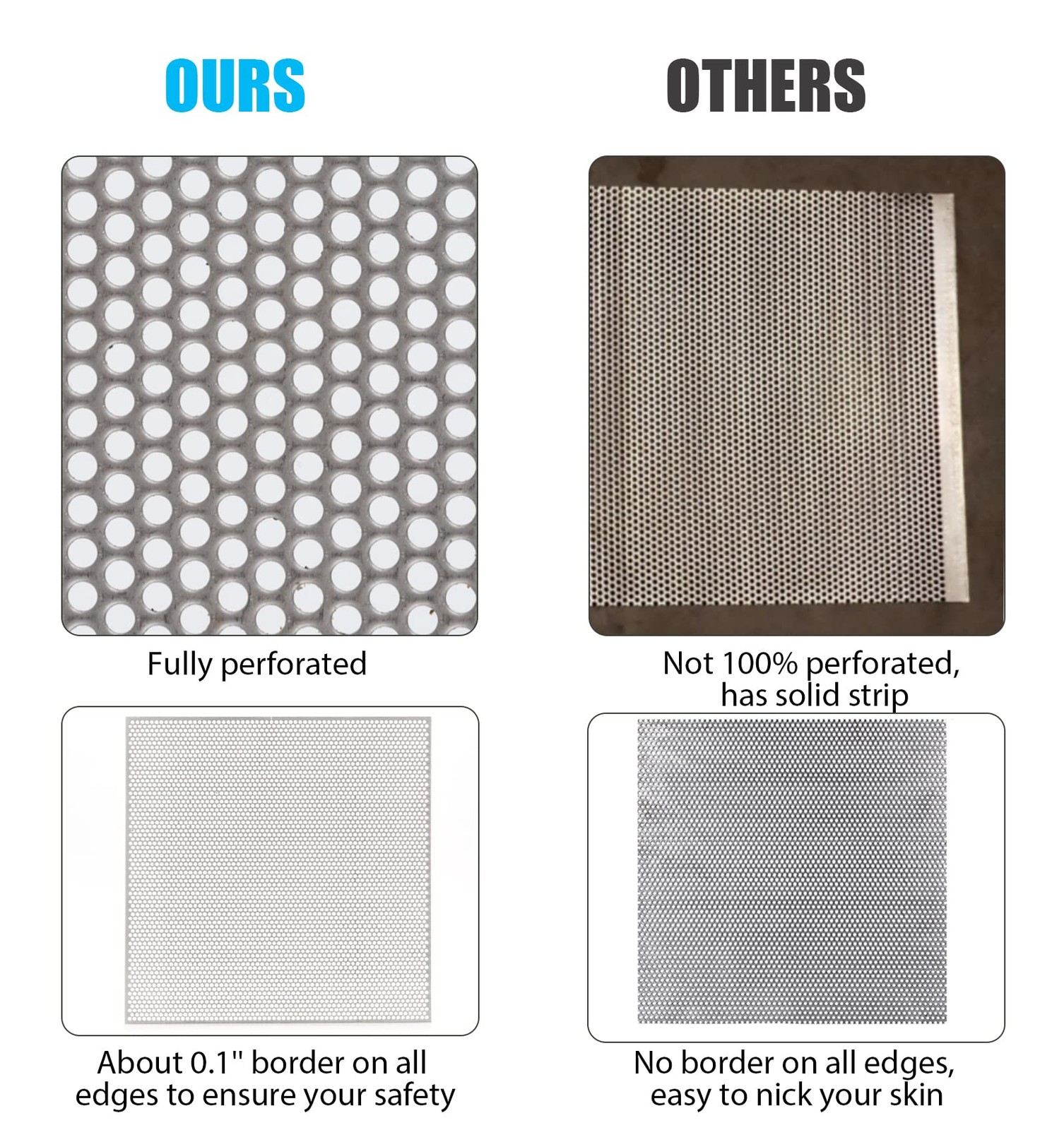HYGMPDAS Perforated Stainless Steel 12”L x 12”W x 0.06” thickness, Silver