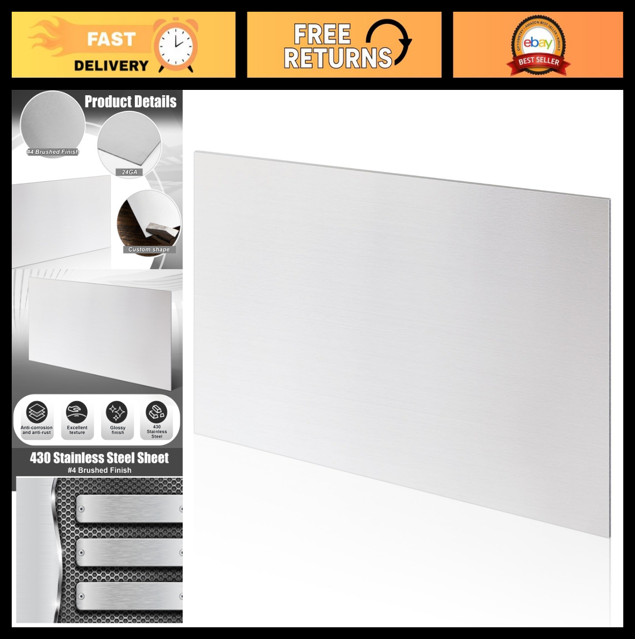 430 Stainless Steel Sheet Metal 48″x24″ 24GA Brushed Finish Panel – Crafting, Ki