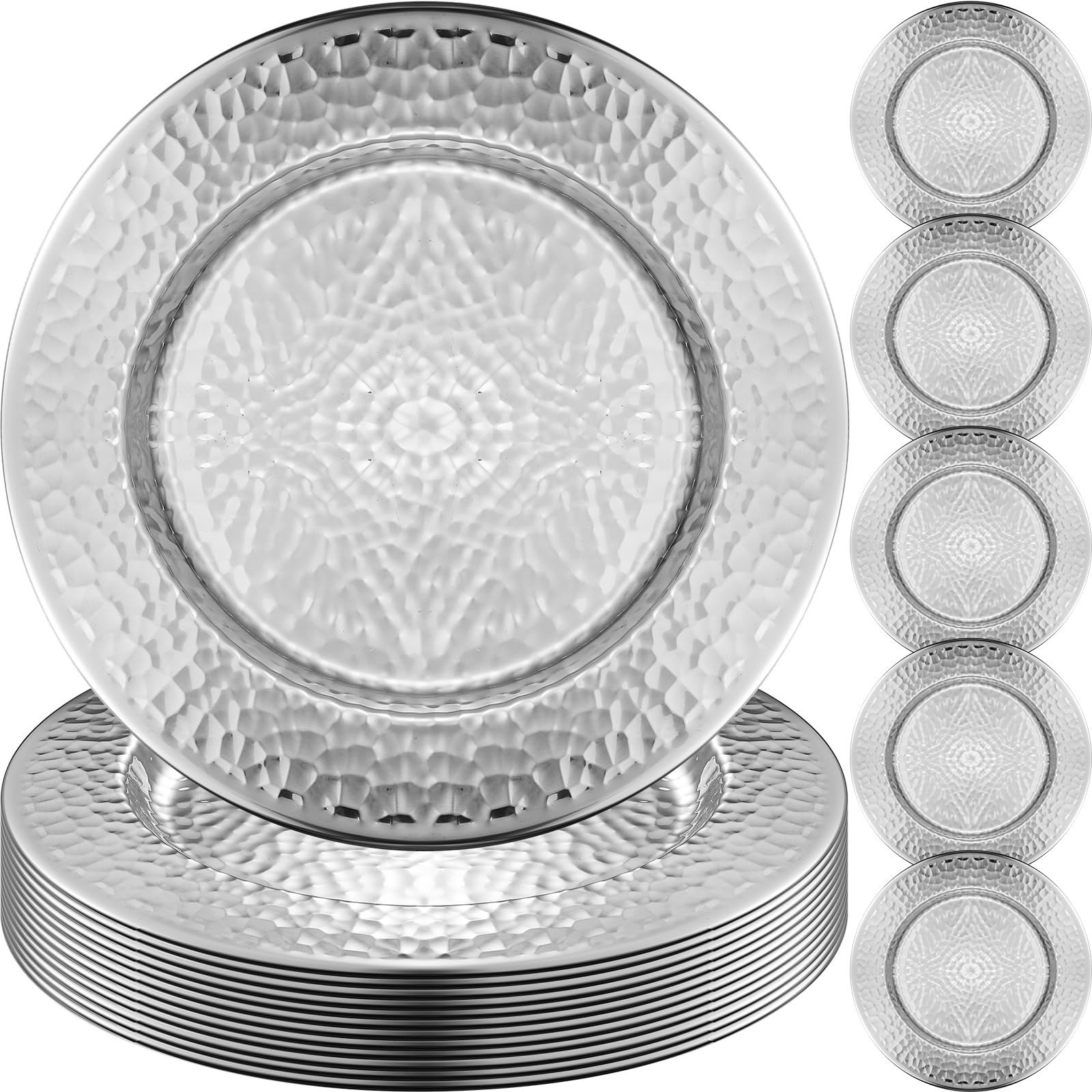FillTouch 12 Packs Chargers Plates Bulk 13 Inch Stainless Steel Hammered Rim …