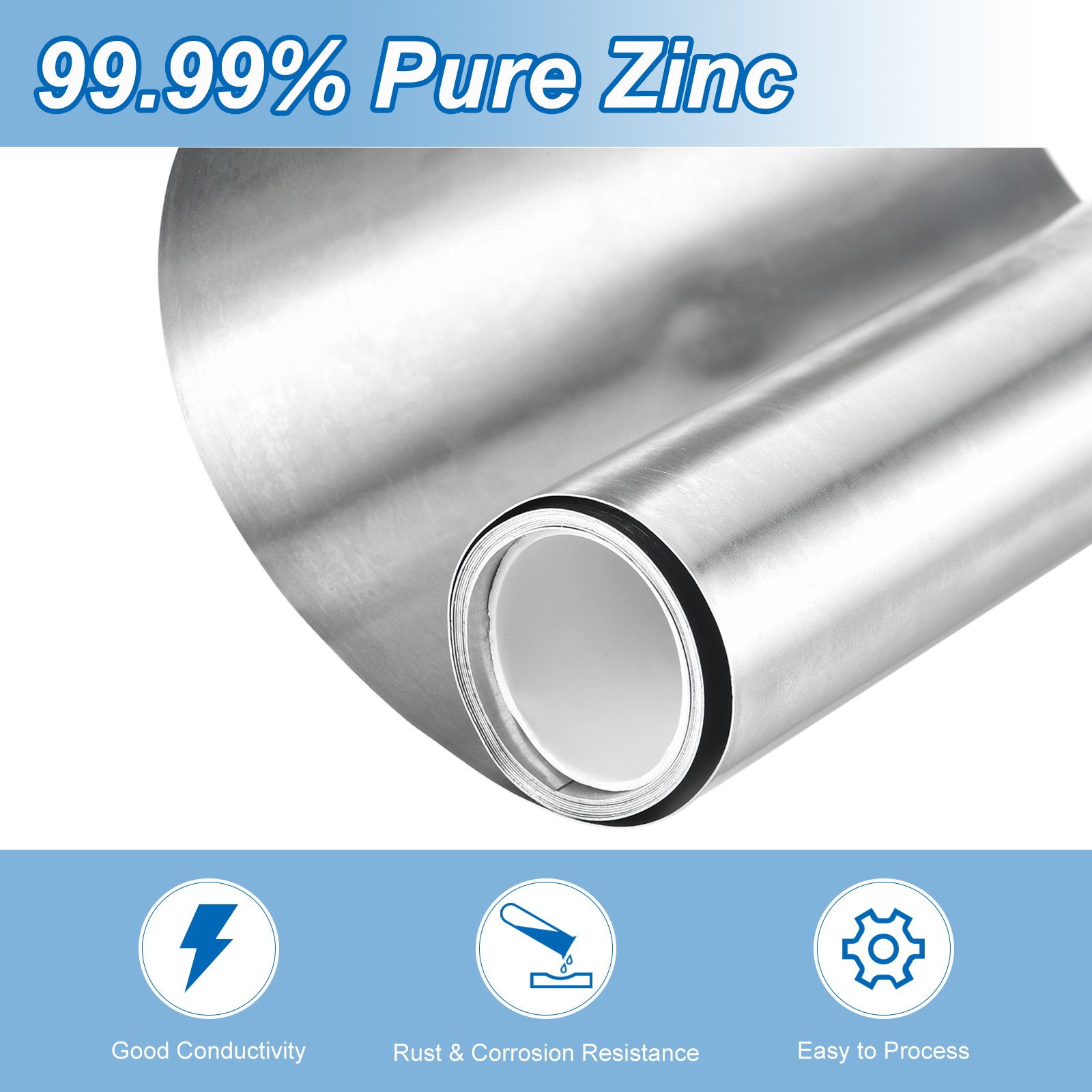 1Pcs Zinc Sheets, 99.99% High Purity Zinc Plate, 0.01″x6″x39″(0.2x150x1000mm)