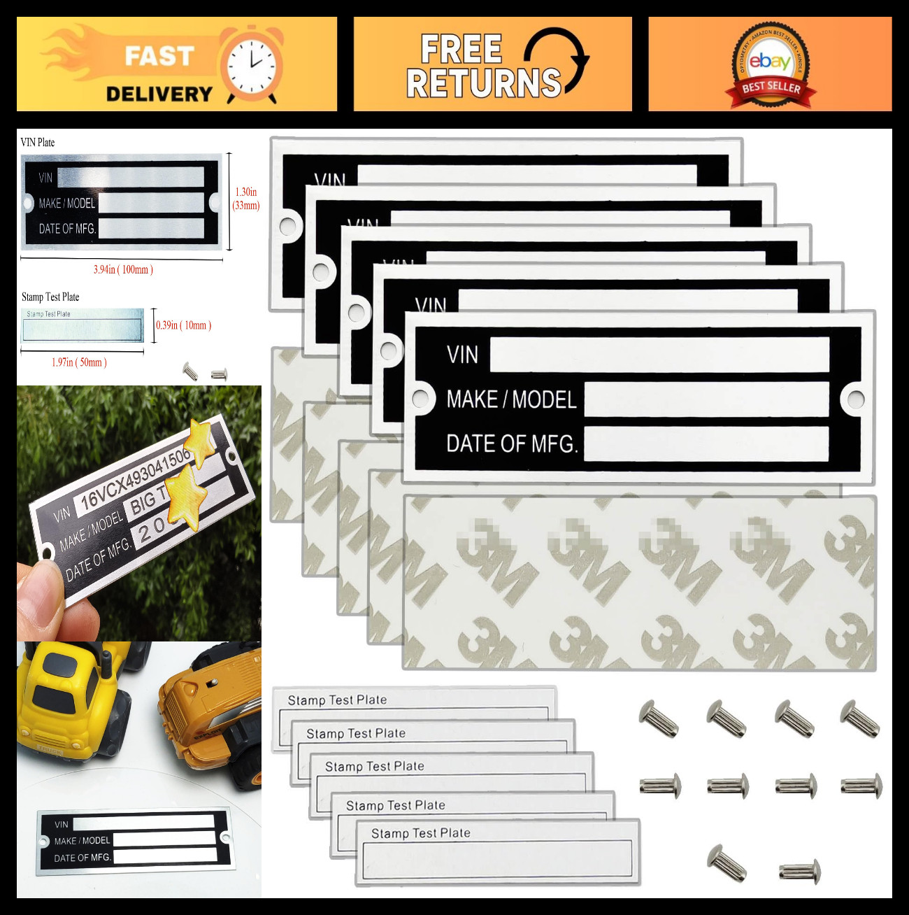 Blank Aluminum ID Plates – Metal Serial Number Tags, Equipment Data Plates, Comp
