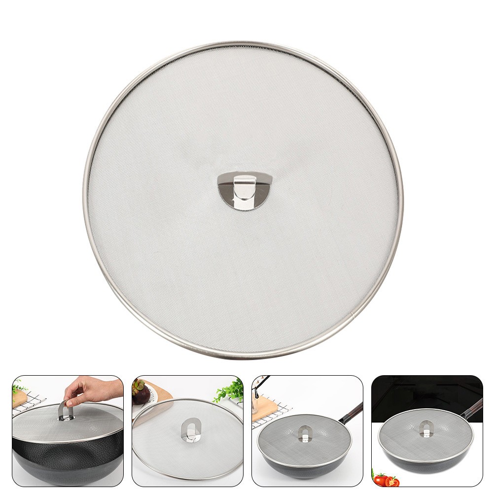 Silver Mesh Stainless Steel Pot Cover Anti Spill Lid Reusable Oil Splatter Guard