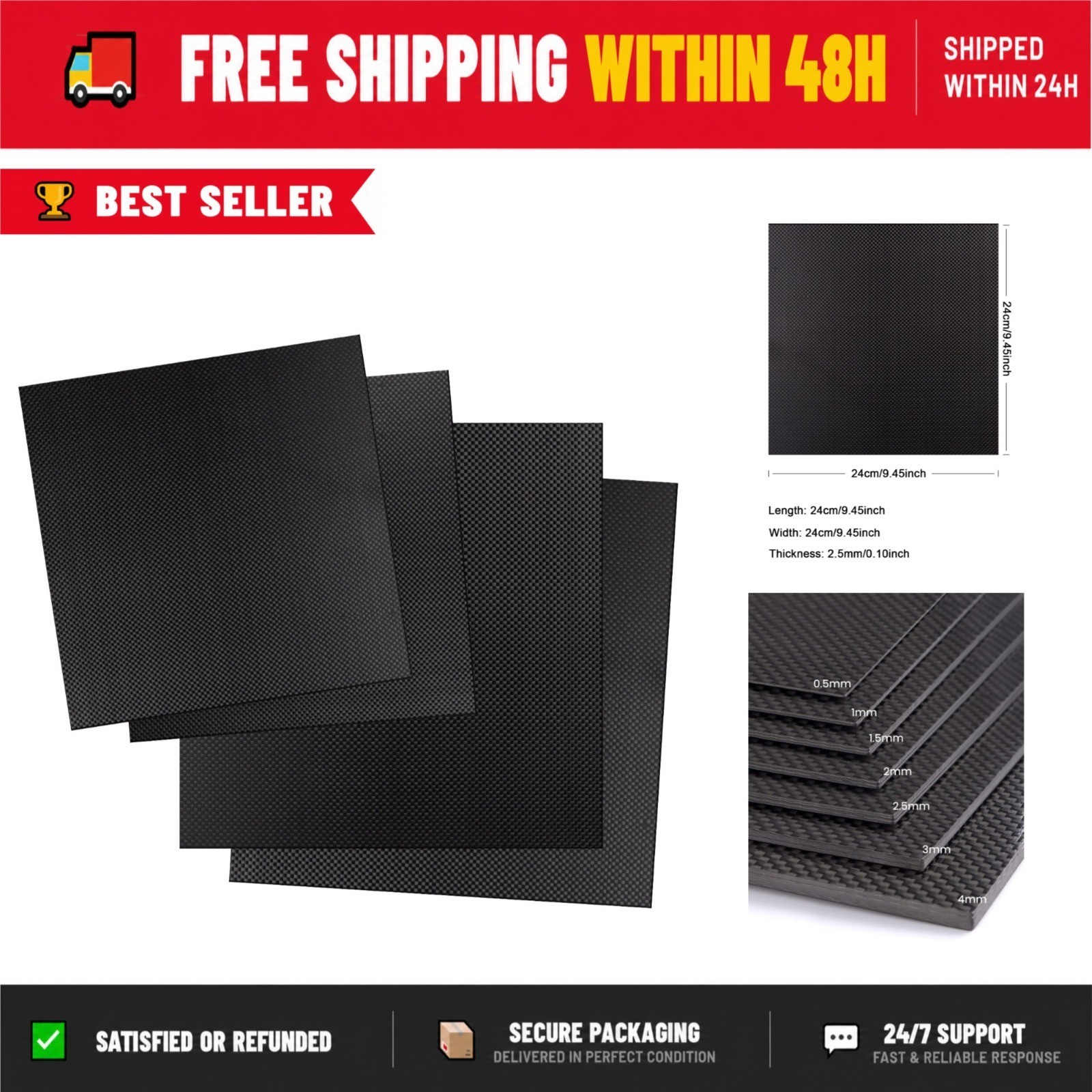 Kalolary Carbon Fiber Plate 240x240x2.5mm – Lightweight, Durable Sheets