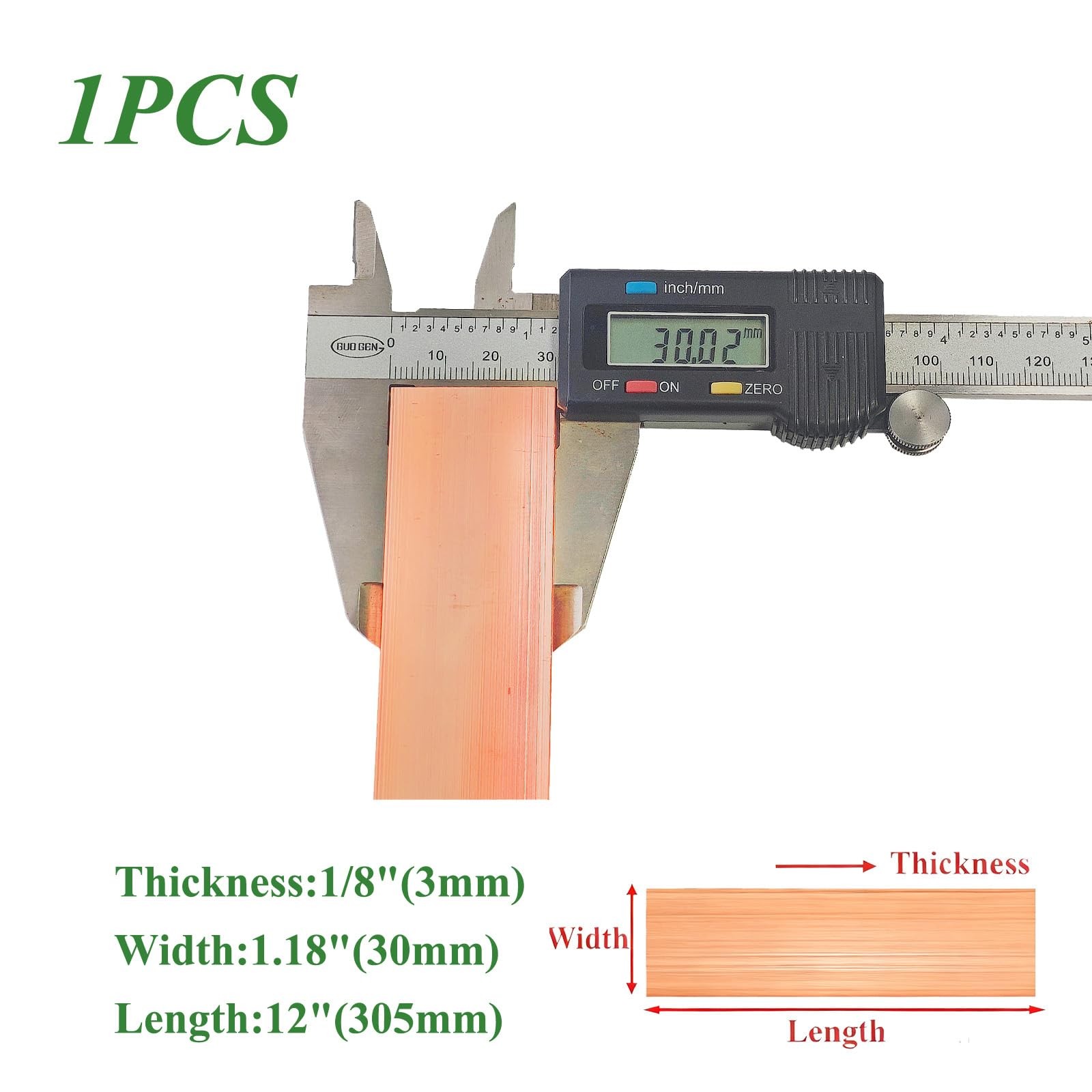 1 PCS 1/8×1.18×12″ Copper Flat Bar 99.98% Bus Bar Stock Plate Mill Electrical