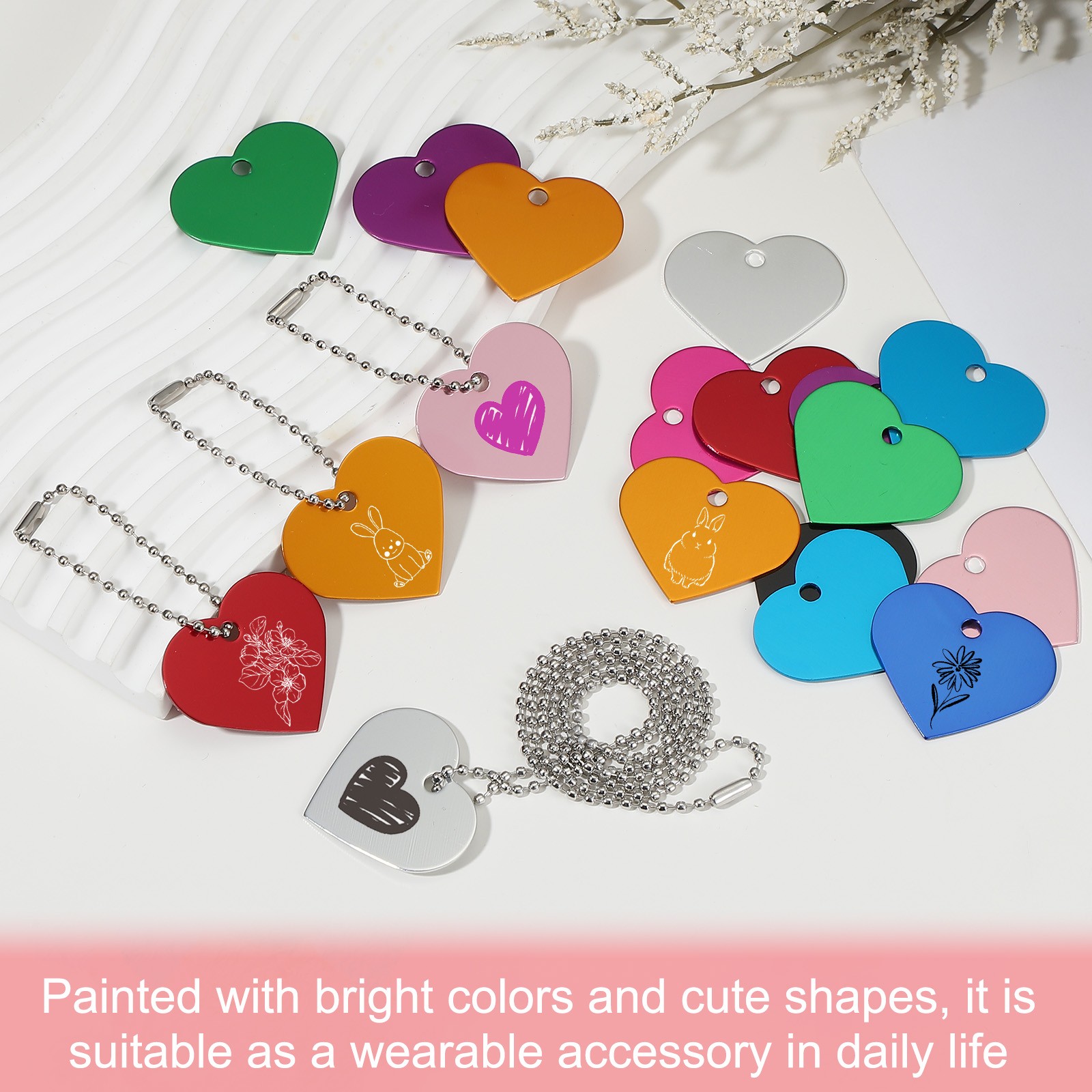 30Pcs Blank Tag Metal Stamping Tags, Heart Shape Engraved Tag, Pink