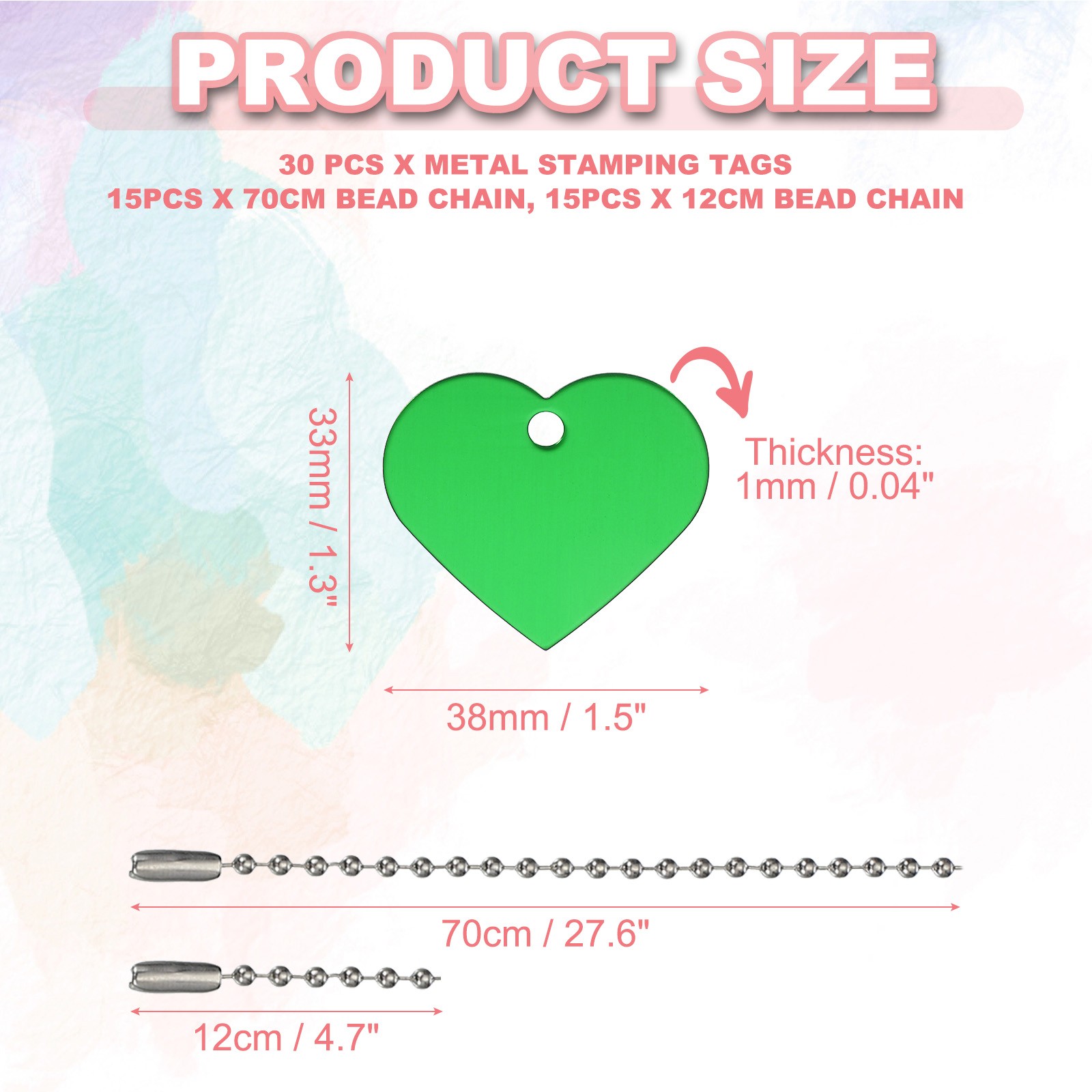 30Pcs Blank Tag Metal Stamping Tags, Heart Shape Engraved Tag, Green