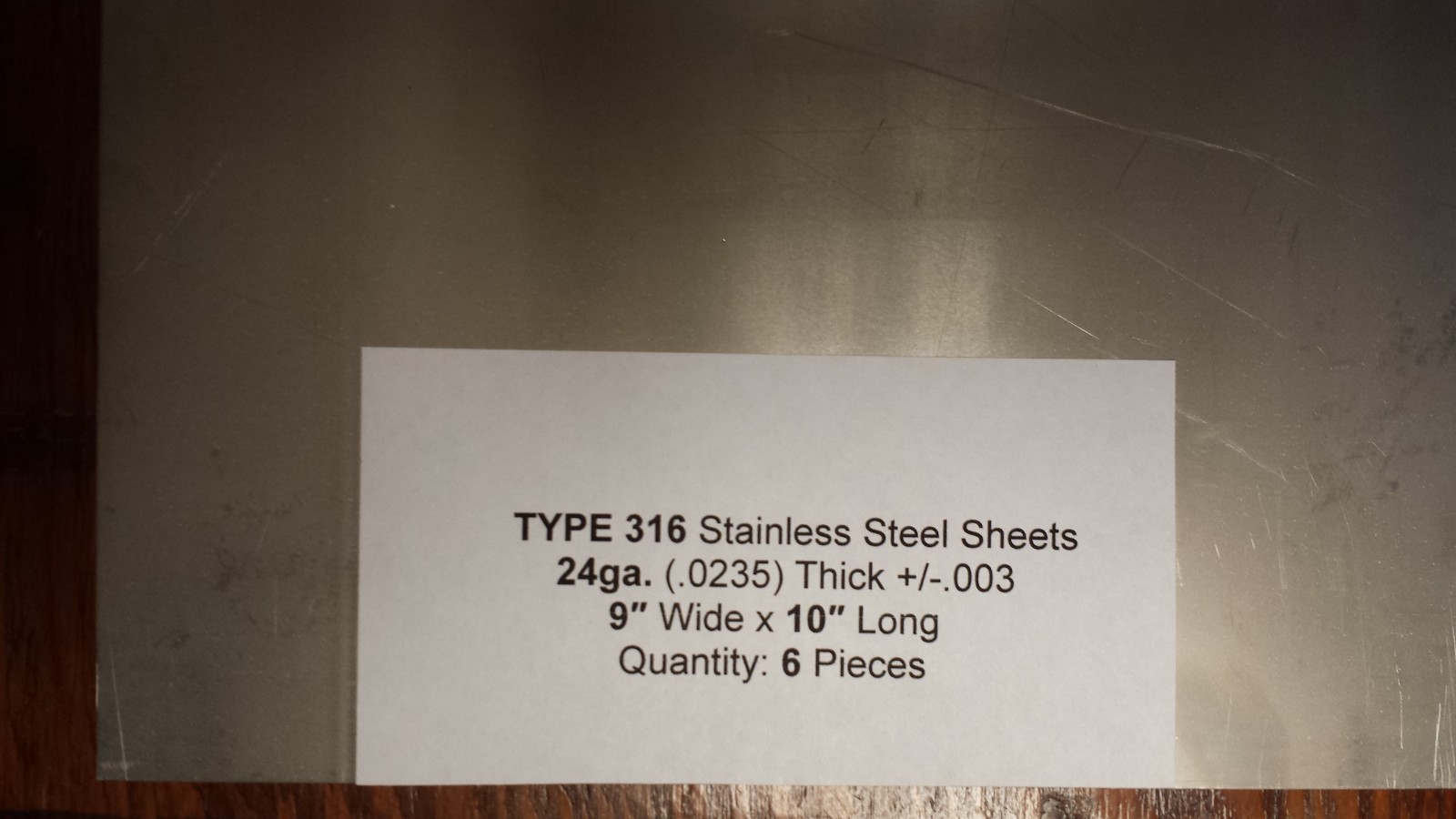 6 pcs. 24ga. 9″ x 10″ Stainless Steel Sheet Metal Type 316