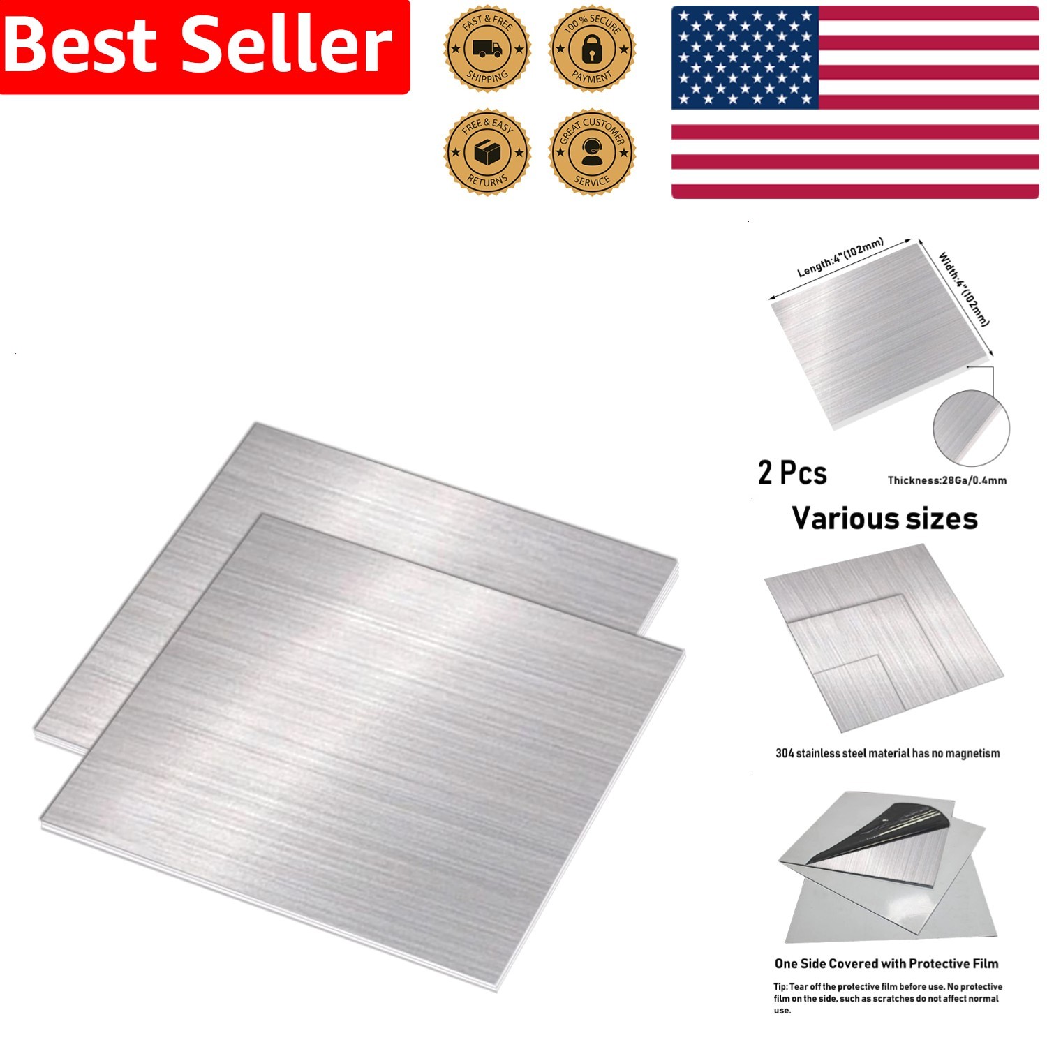 Brushed Rustproof Engineering Fabrication Plate 2 Count