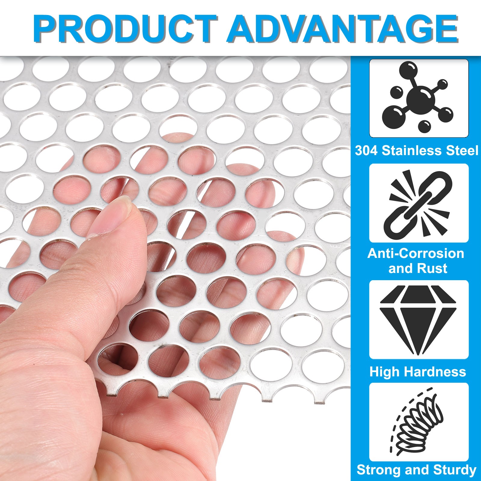 7.9″ x 3.9″ Perforated Metal Sheets, 19Ga 0.39″ Round Hole Mesh