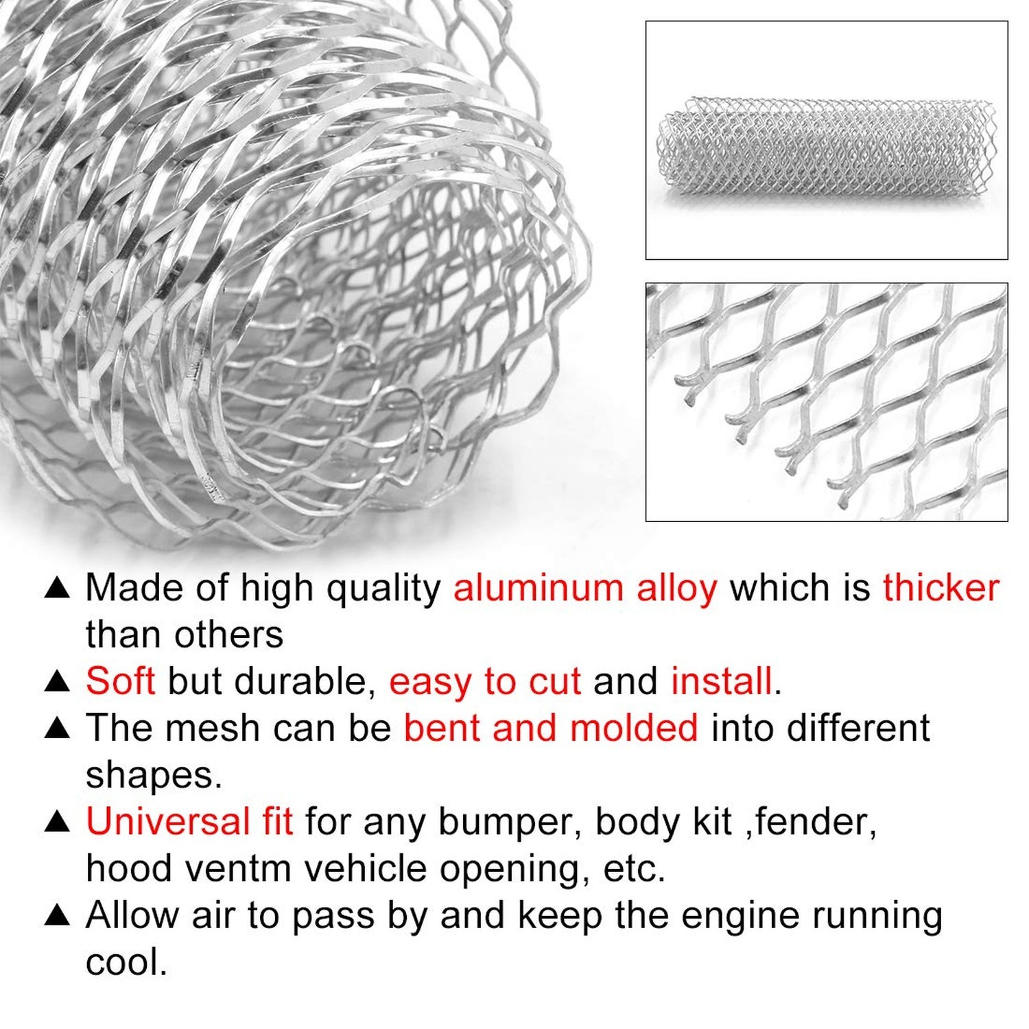 uxcell Silver Tone Aluminum Alloy Hexagon Grill Mesh Sheet 25 x 11mm for Truck