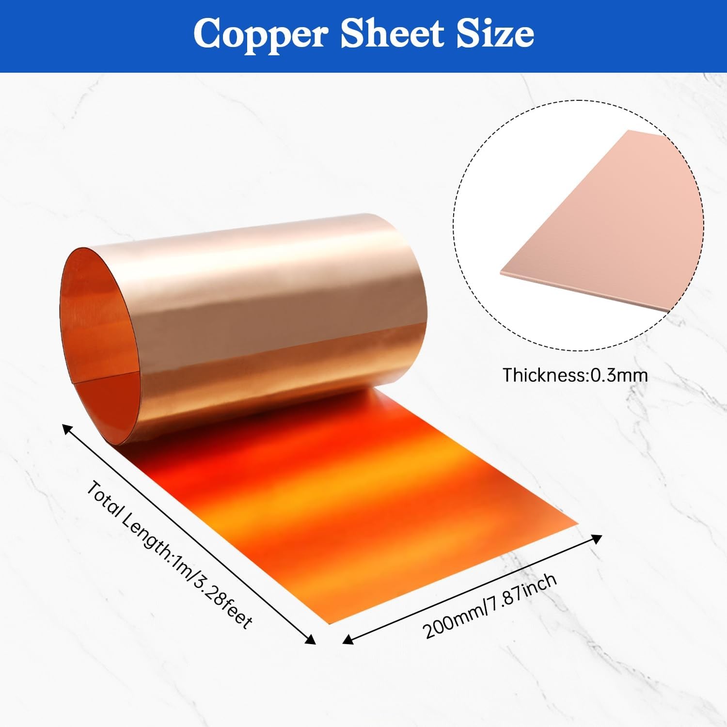 Copper Sheet Roll 1000 x 200 x 0.3mm,99.9% Pure Copper Copper Tape Soft & Bie…