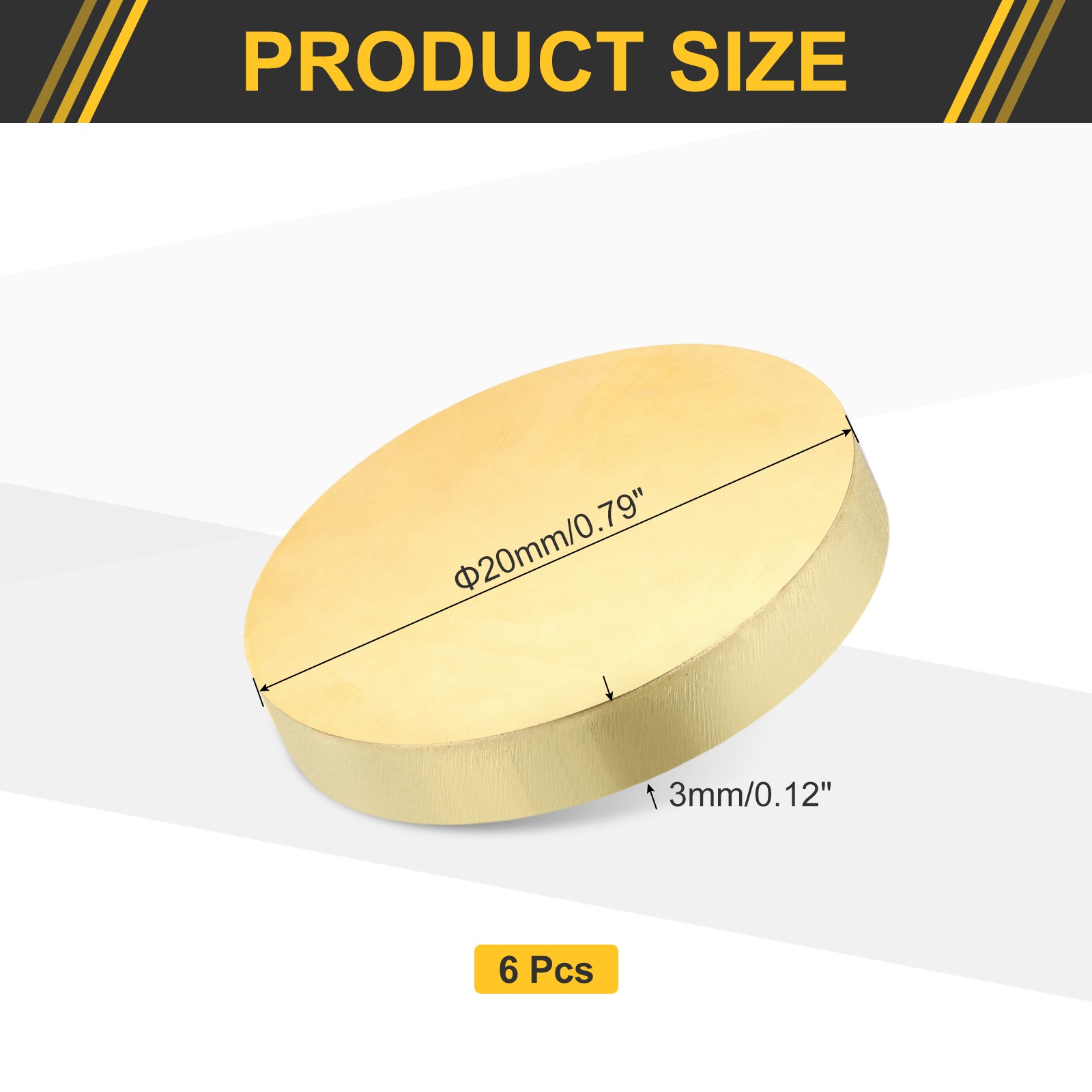 6Pcs Brass Round Plate, 0.12″(3mm) Thick 0.8″(20mm) Dia H65 Brass Round Sheet