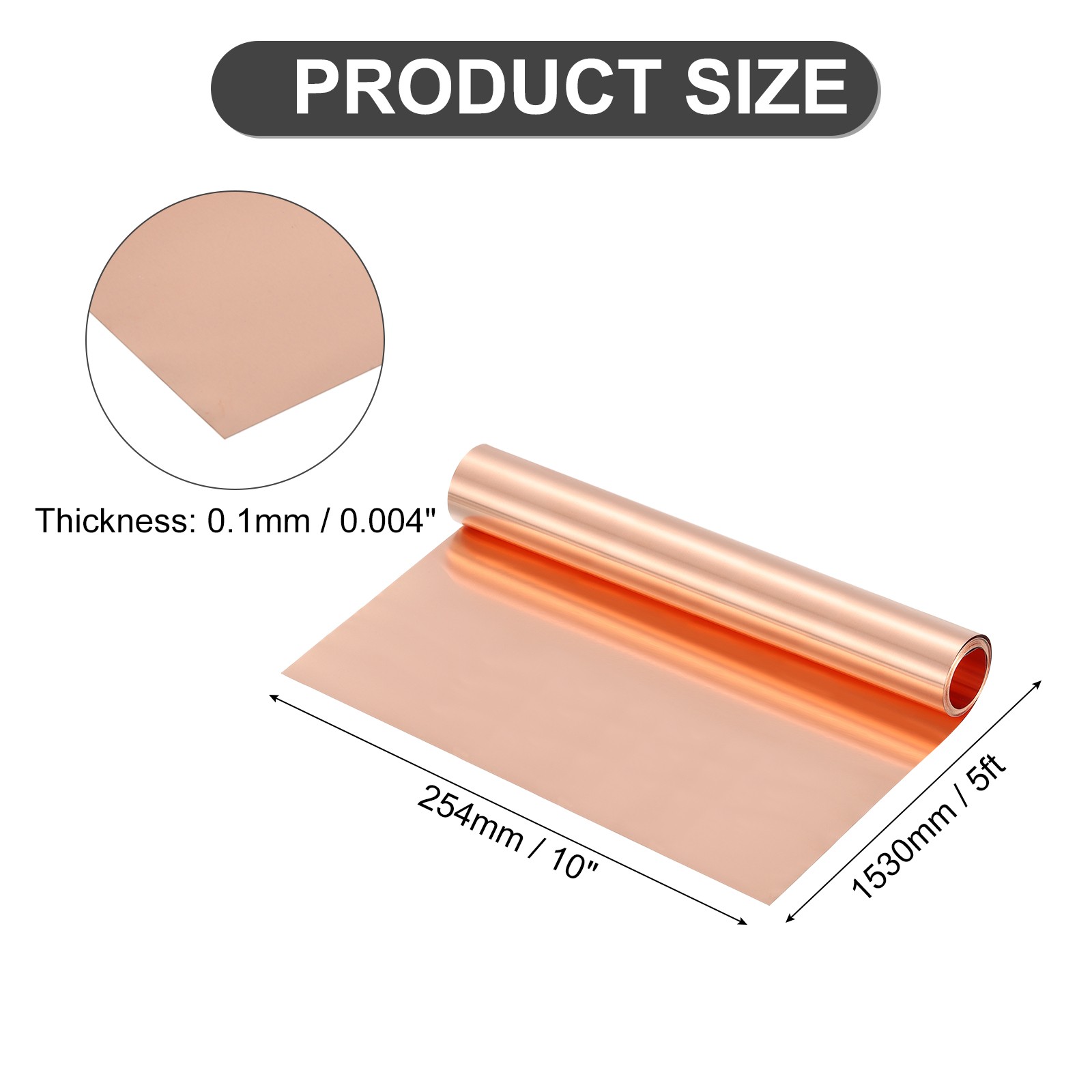 Pure Copper Sheet Roll, 0.1mm 22Ga Thick T2 5Ft x 10in Copper Strip for Craft
